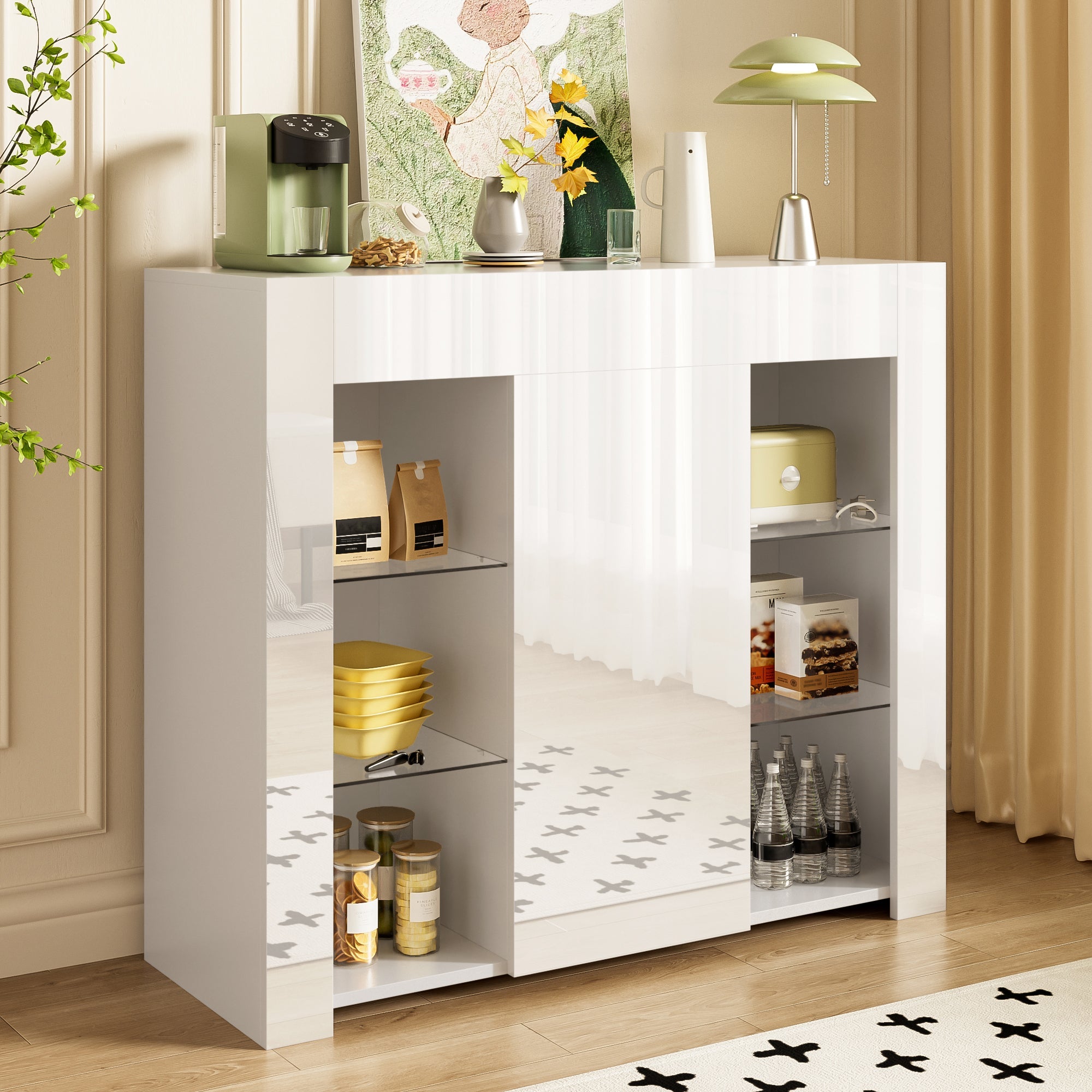 Logidon Modern Wit Buffet Hoogglans Glazen Frontplanken 95x35x83 cm