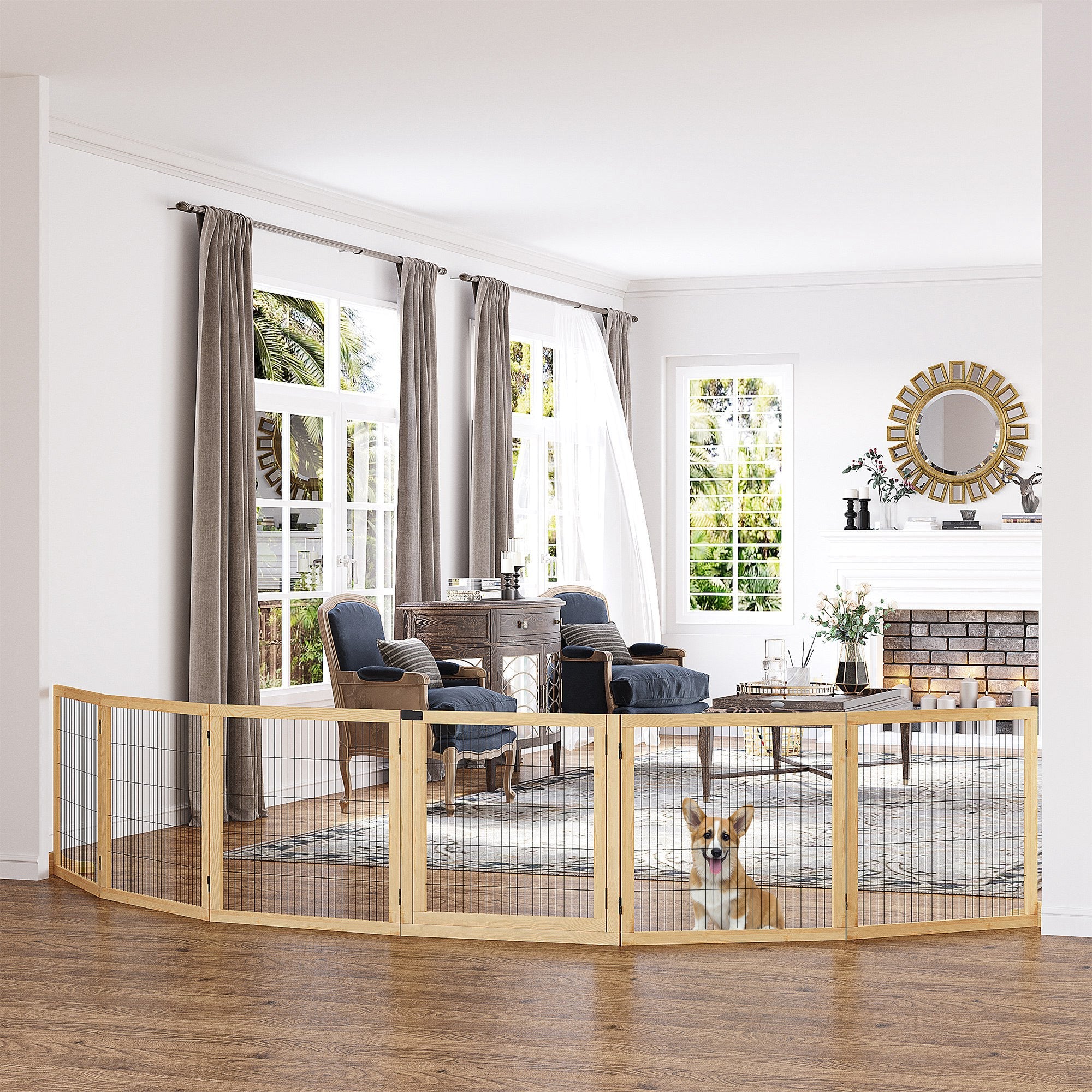 Logidon deurbeschermingsbarrière voor honden naturel hout 432x36x70cm