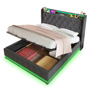 Logidon gestoffeerd bed tweepersoonsbed 180x200 cm grijs linnen LED-verlichting USB C