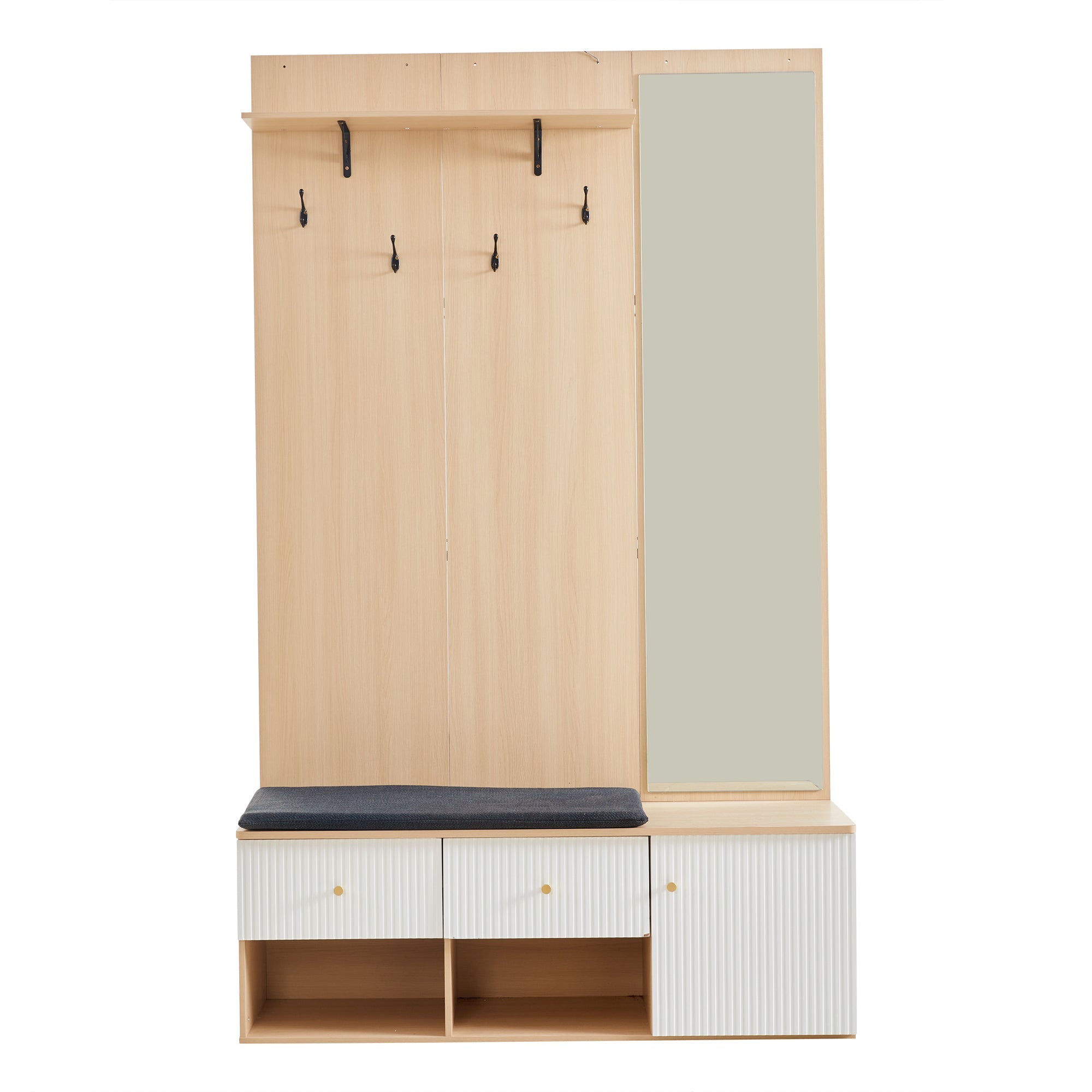 Logidon garderobekast 120x40x200 cm spiegel schoenenbank wit hout
