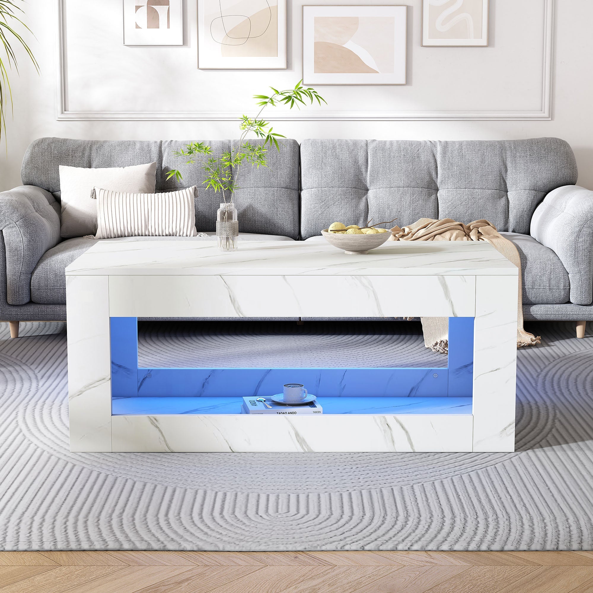 Logidon LED salontafel wit hoogglans marmer effect met afstandsbediening