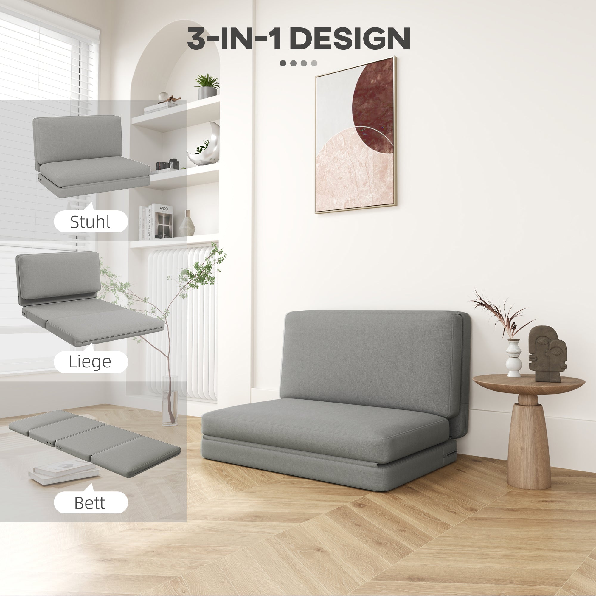 Logidon vloerbank 3-in-1 slaapbank fluweellook lichtgrijs belastbaar tot 240 kg