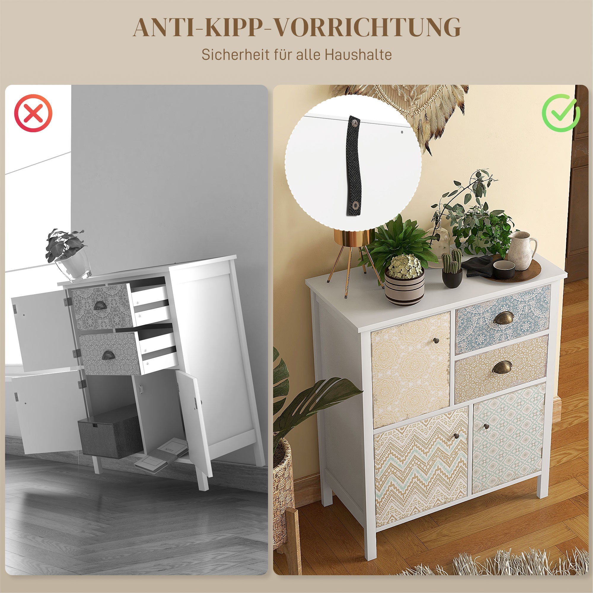 Logidon HOMCOM ladekast tipbescherming wit 68x34x80 cm