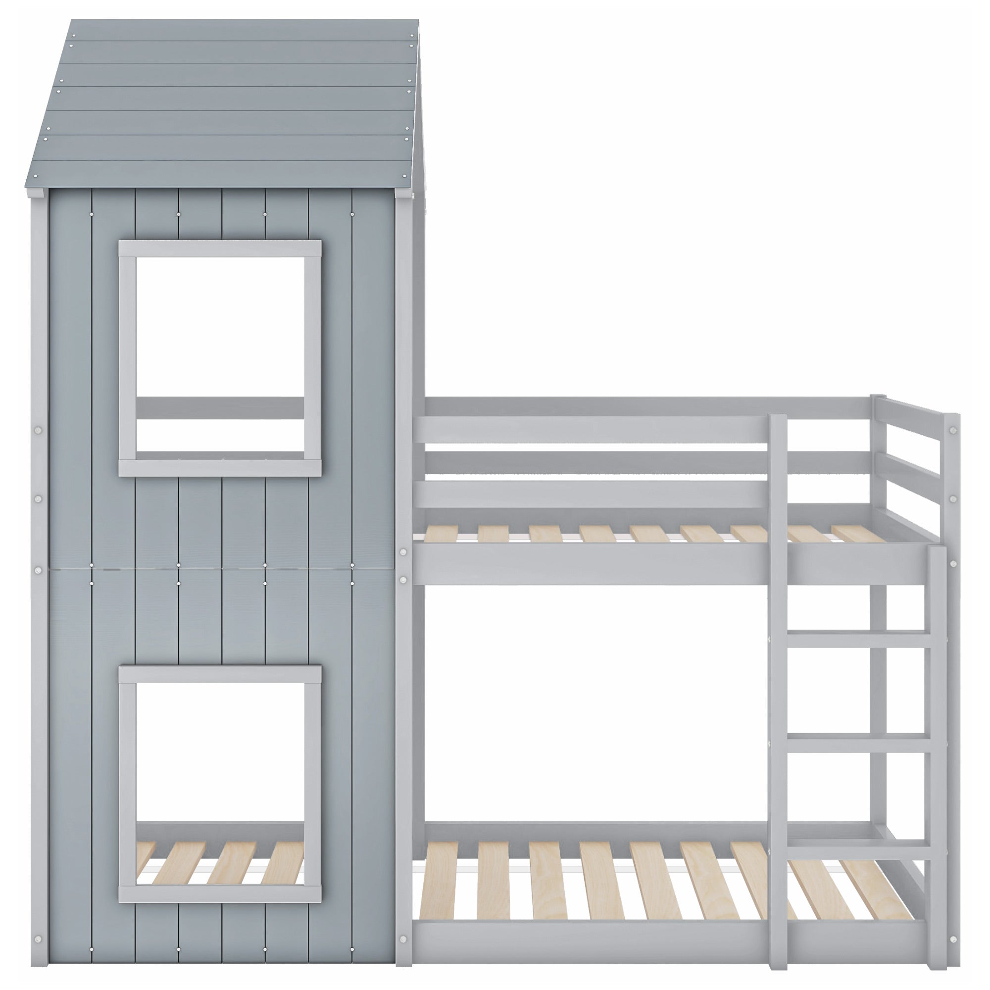 Logidon stapelbed 90x200 cm grijs huisbed met ladderhemel