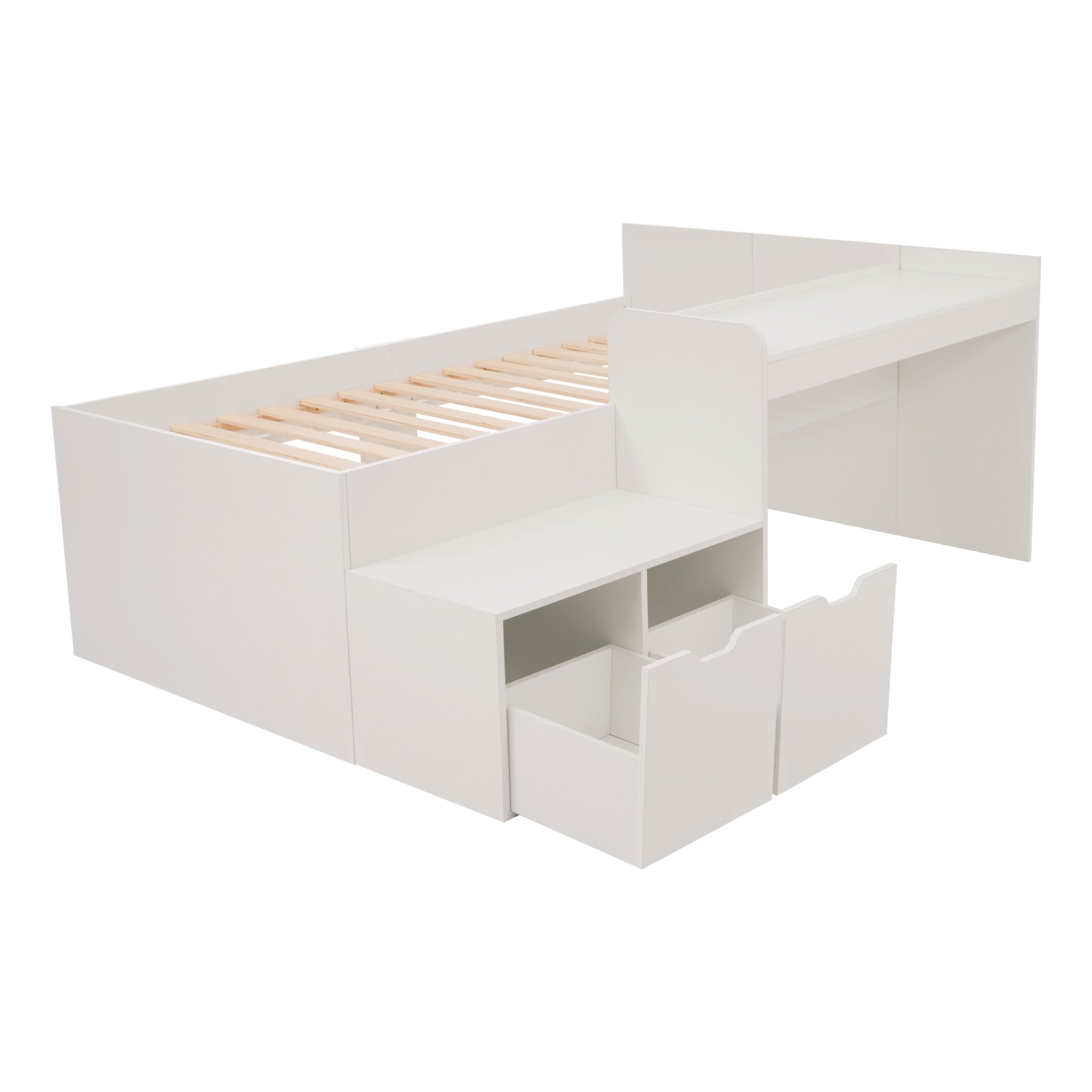 Logidon kinderbed 90x200 massief hout wit met bureau en opbergruimte