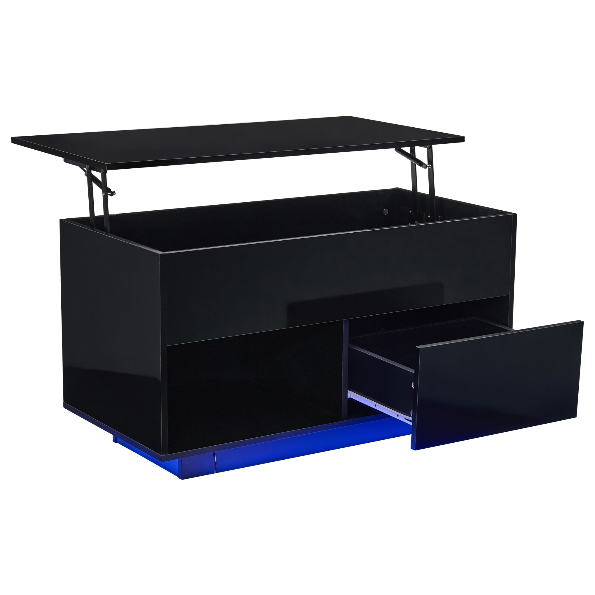 Logidon hoogglans salontafel 100x50x55 cm zwart LED-verlichting