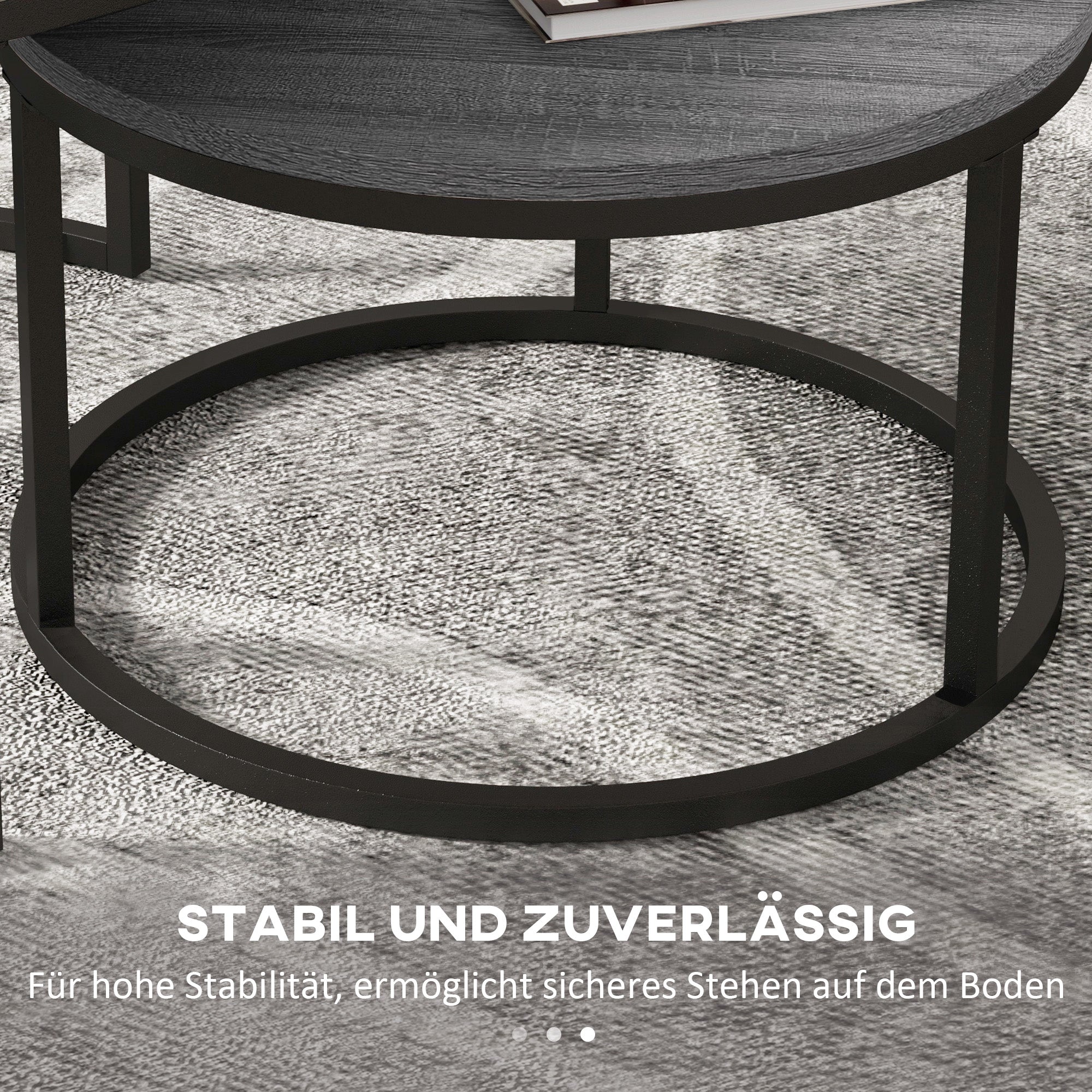Logidon ronde salontafel set van 2 houtlook stapelbaar metalen frame
