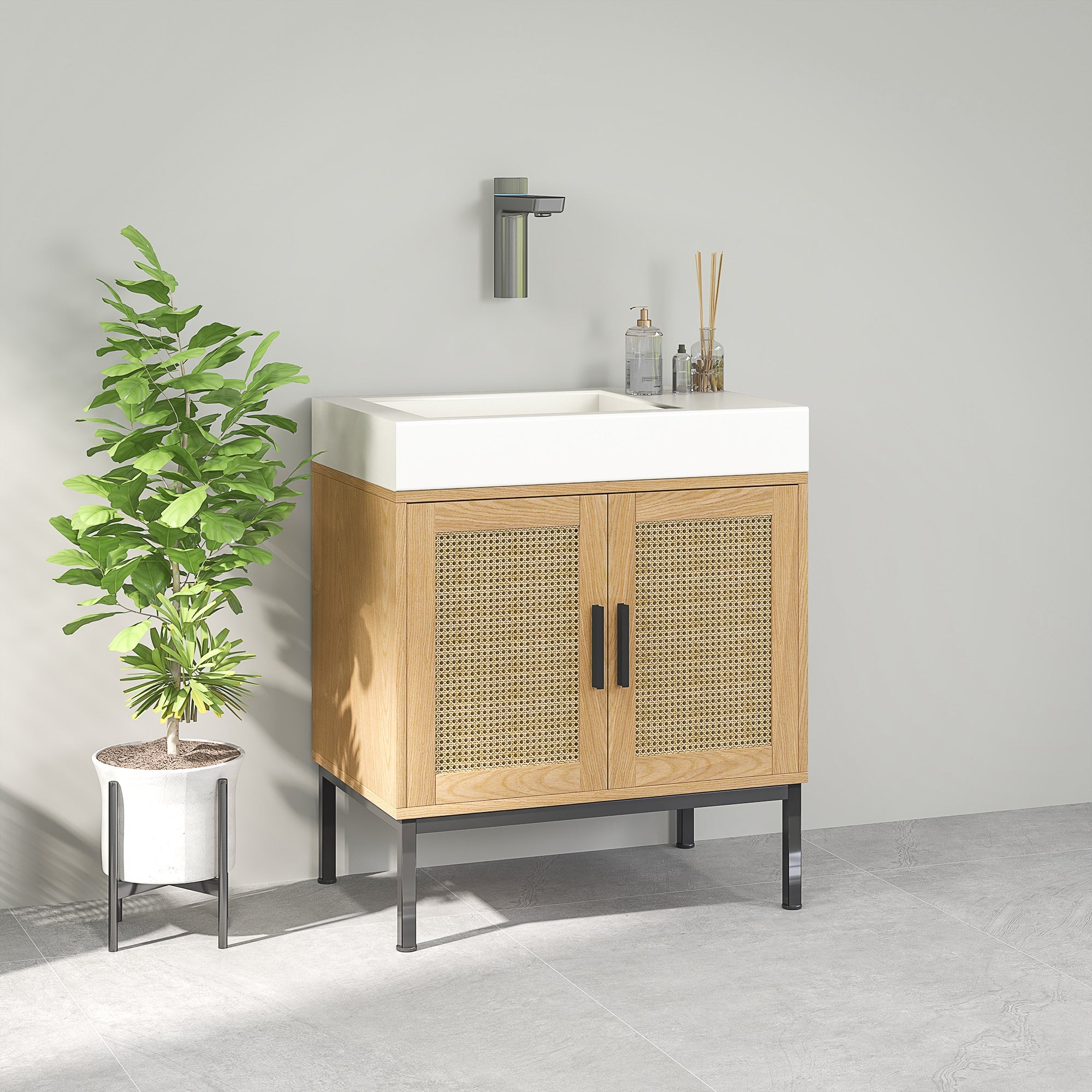 Logidon eiken onderkast 60x39x60 cm rotanlook kantelbeveiliging