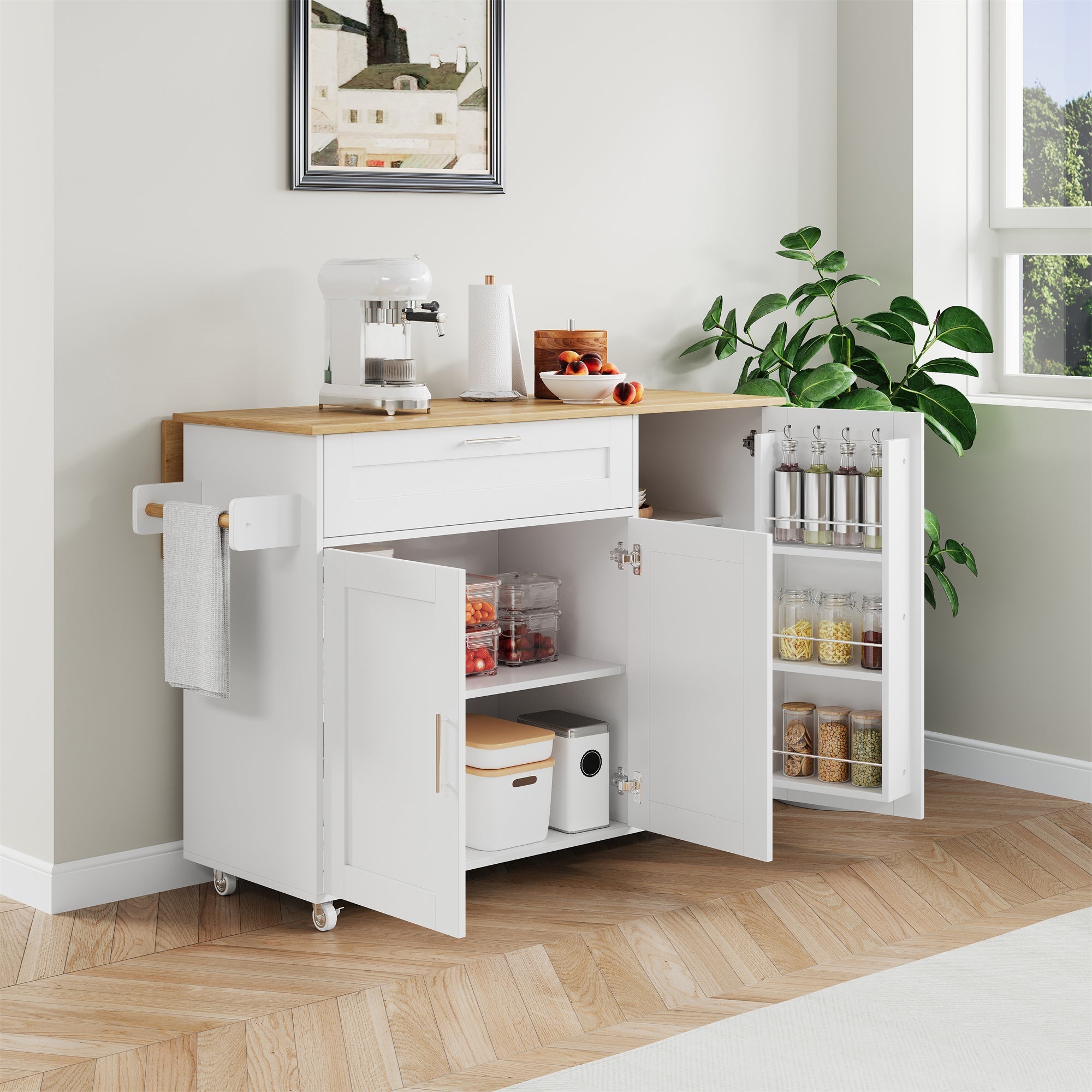 Logidon Mobile Kitchen Table 132.5x70 Cm Oak Grain Folding Top