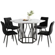 Logidon Hexagon marmeren witte eettafelset en zwart fluwelen stoelen