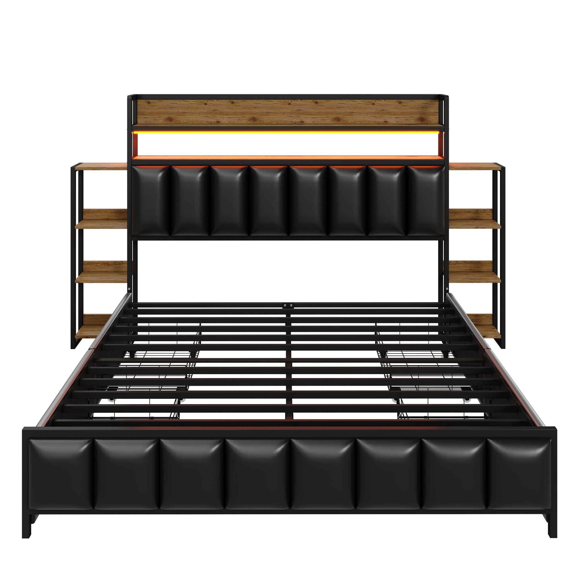 Logidon gestoffeerd bed 160x200 cm met LED verlichting opbergruimte zwart
