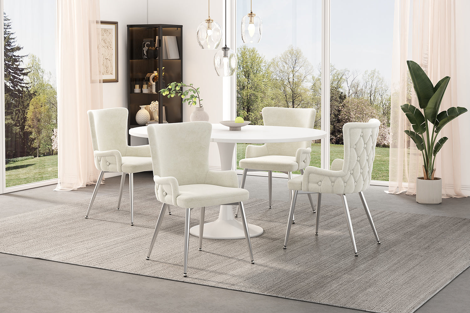 Logidon Velvet Dining Chair Set 6 Beige With Silver Metal Legs