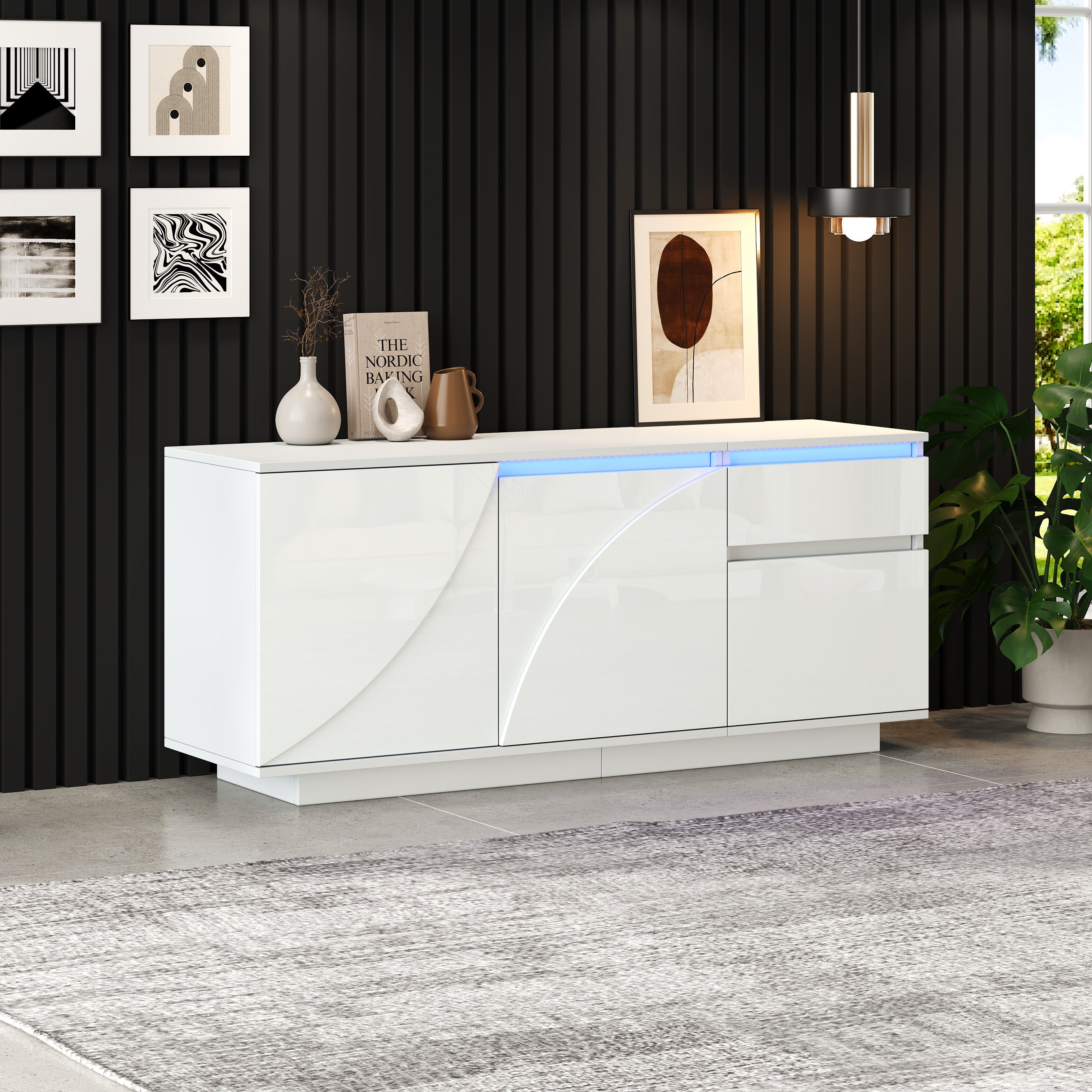 Logidon 140 x 40 x 60 cm hoogglans dressoir wit met LED