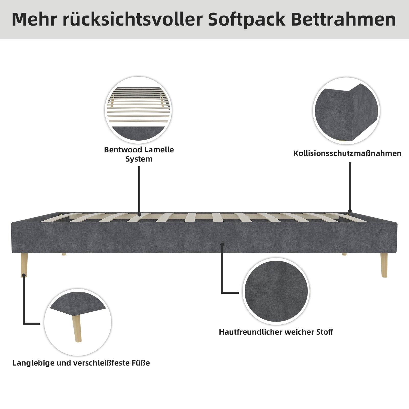 Logidon gewatteerd bedframe 90x200 cm grijze fluwelen stof