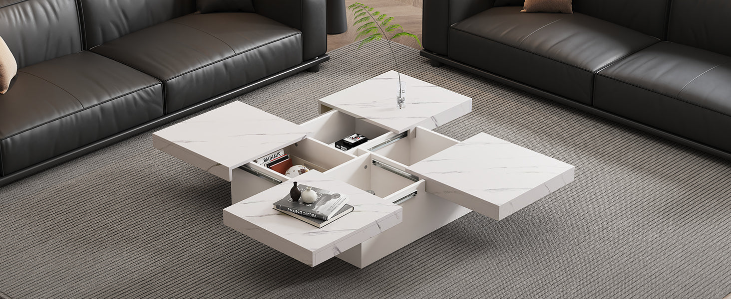 Logidon vierkante salontafel wit marmerlook 90x90x25 cm met lades