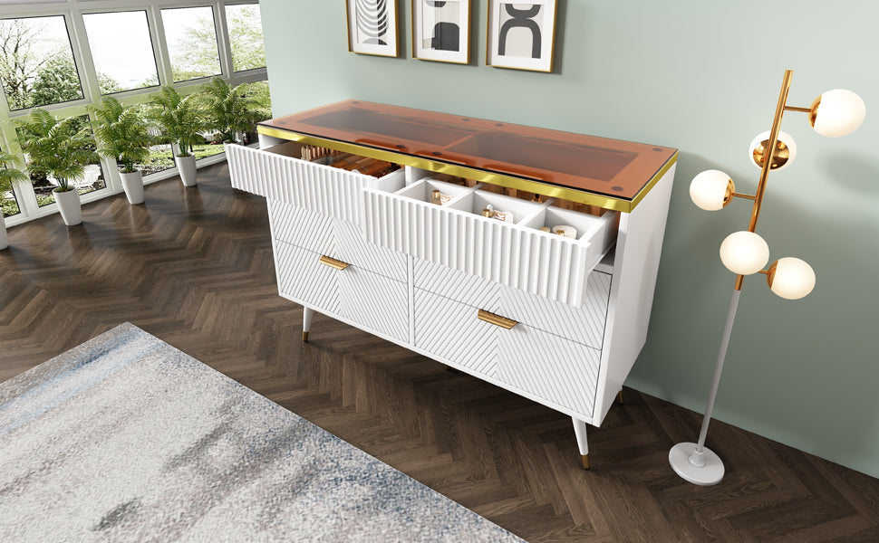Logidon ladekast amber glazen dressoir 6 lades 120x40x76 wit