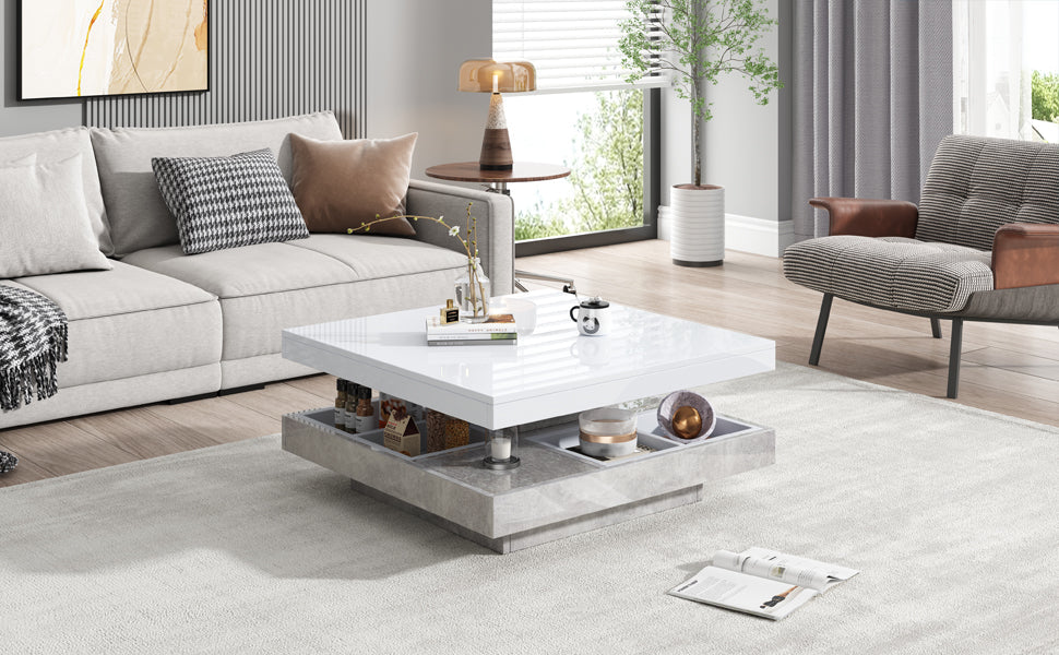Logidon 360 graden draaibare salontafel 70x70x36 cm wit hoogglans