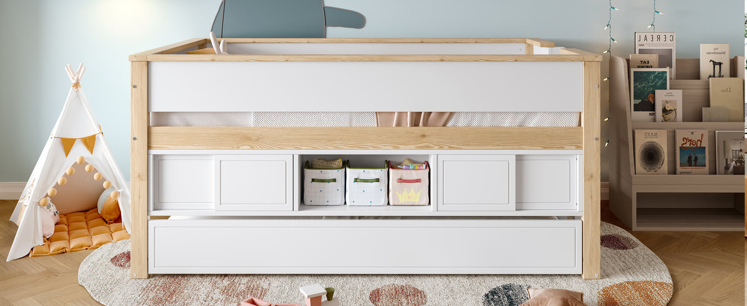 Logidon halfhoogsbed 90x200 wit naturel met onderschuifbed en opbergruimte