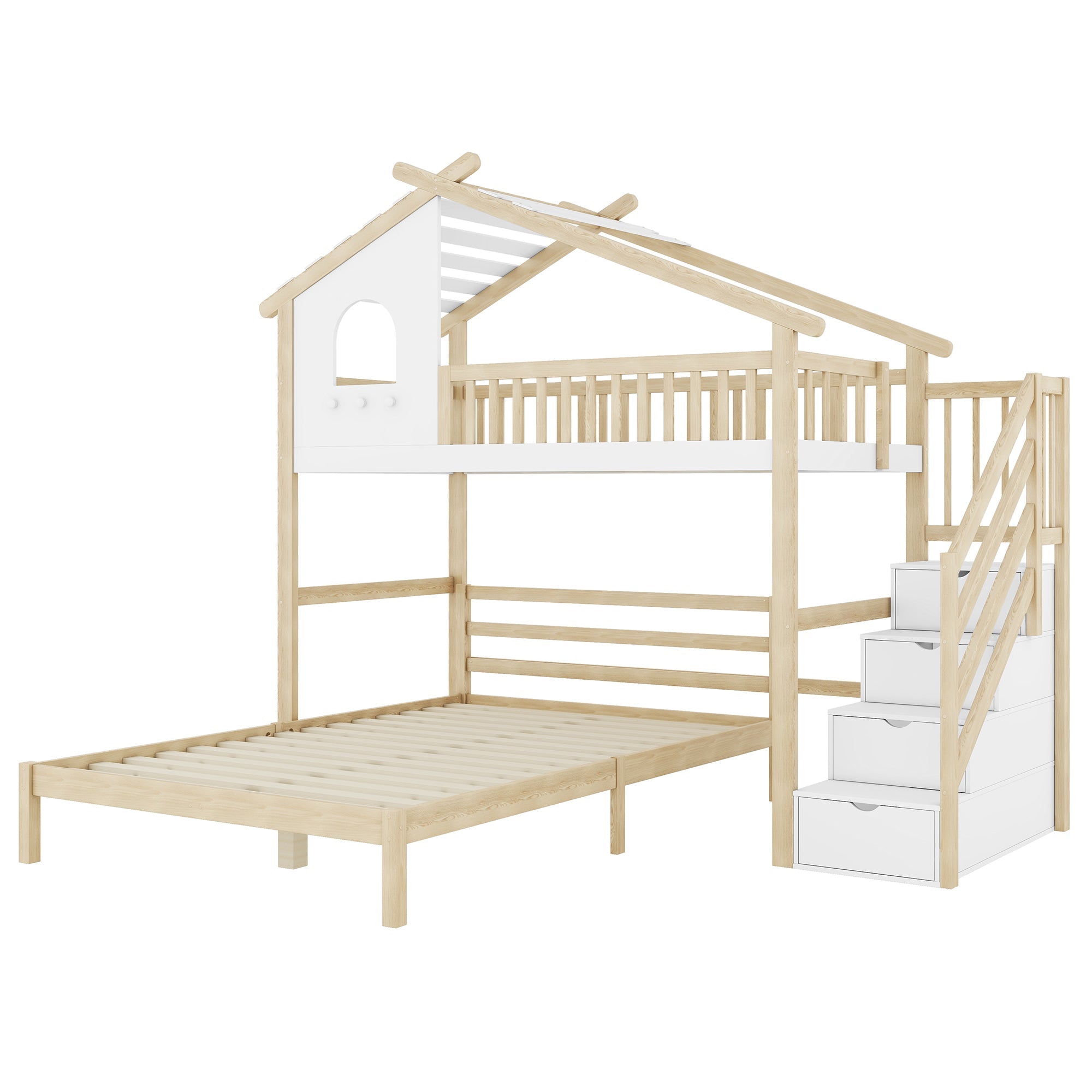 Logidon hoogslaper 90x200 cm vliering met opbergladder naturel wit