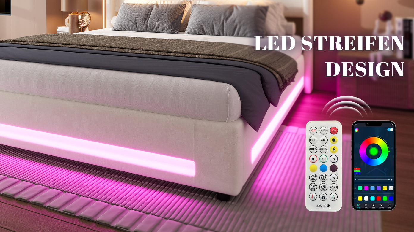 Logidon bedframe 160x200 cm beige fluweel met opbergruimte LED