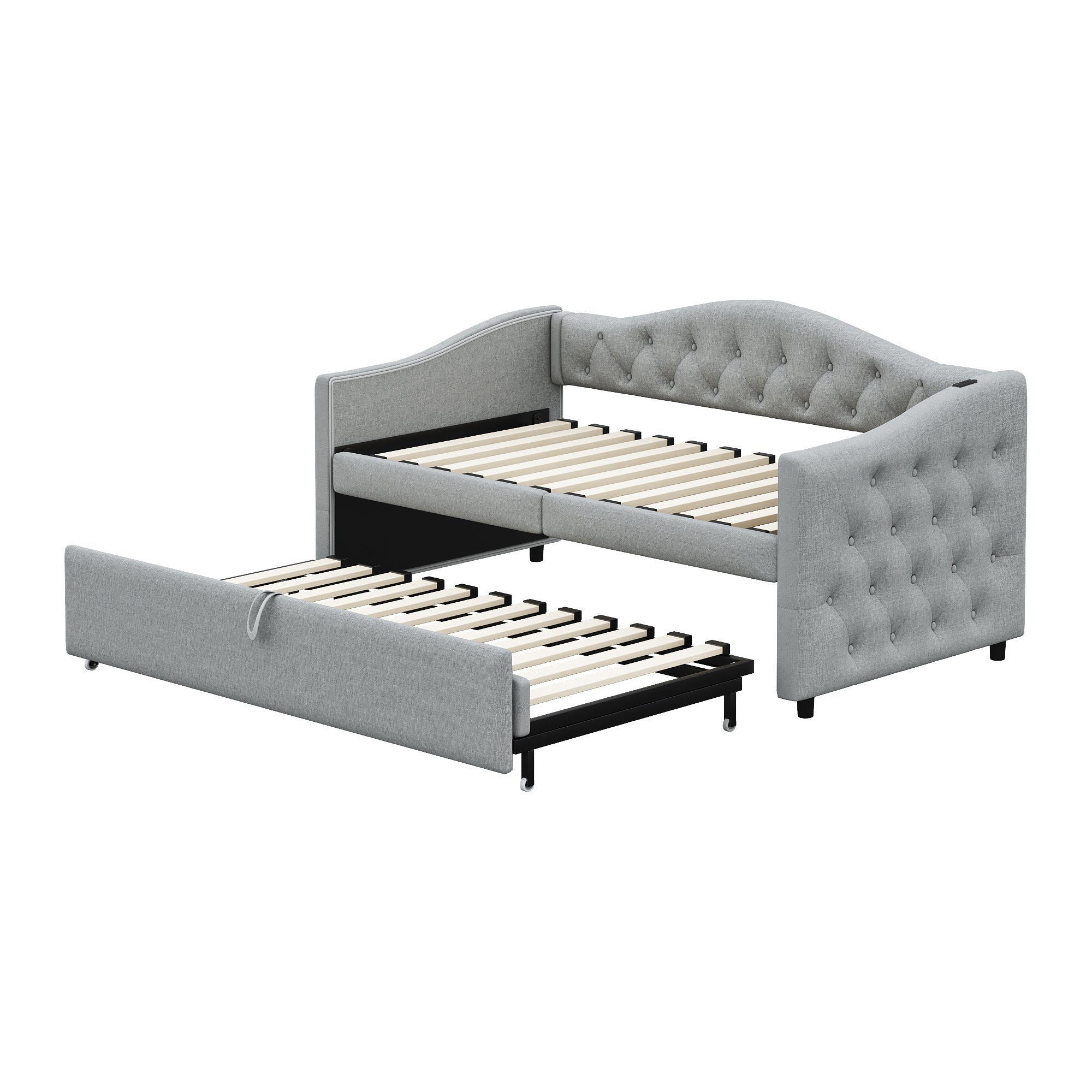 Logidon Upholstered Bed Extendable Sofa Bed 90x200 Gray Linen Fabric USB
