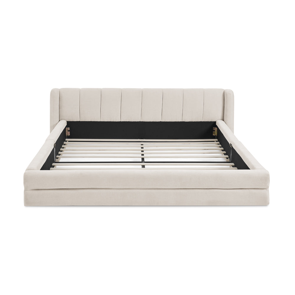 Logidon tweepersoonsbed 160x200 cm beige chenille comfortabel hoofdbord