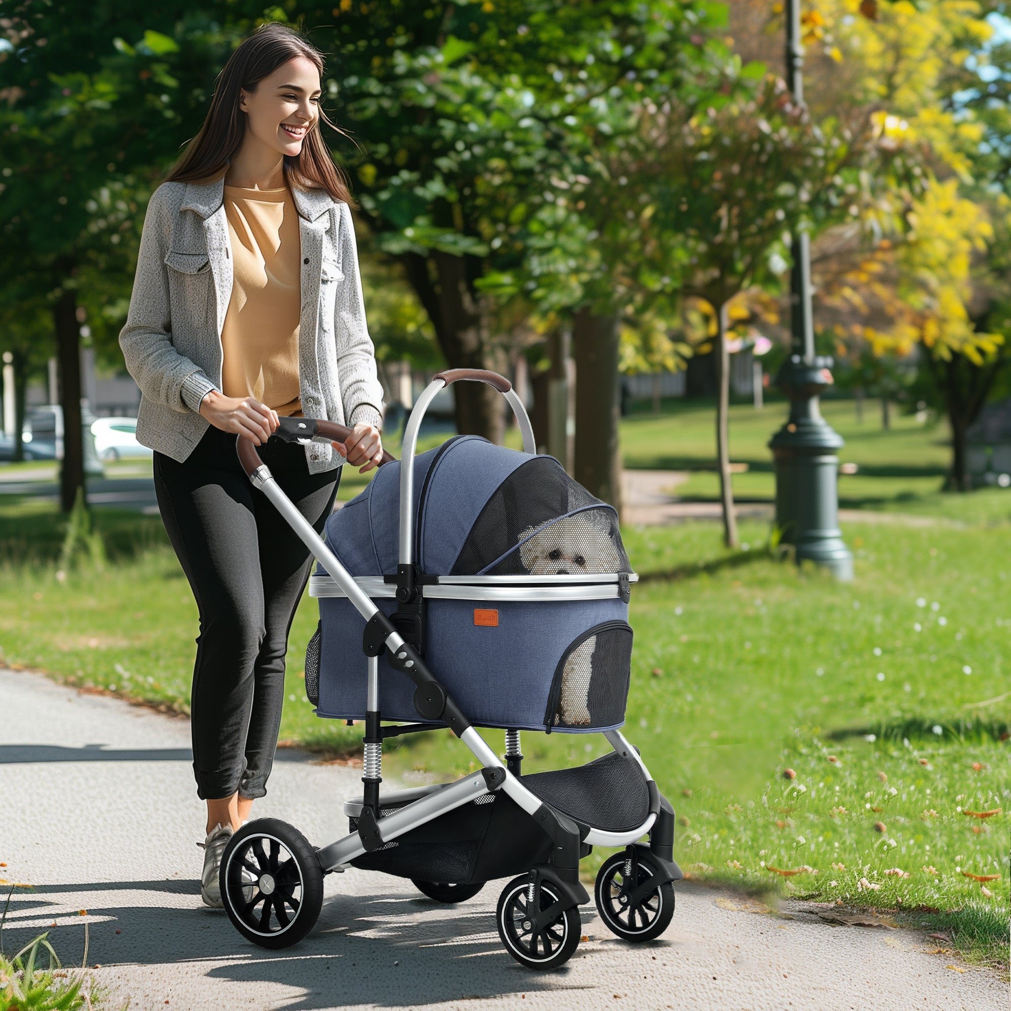 Logidon 3 in 1 hondenbuggy donkerblauw opvouwbaar tot 10 kg