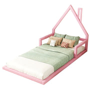 Logidon plat bed 90x200 huisvorm roze massief grenenhout