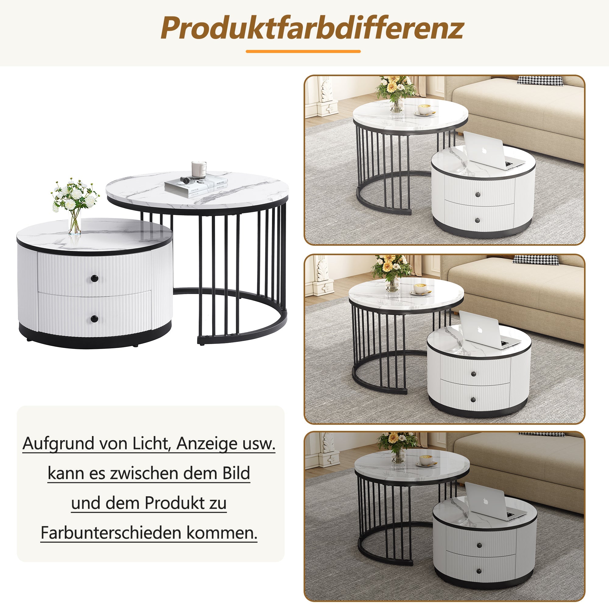 Logidon Elegante salontafelset in nestvorm wit 60x60 en 50x50