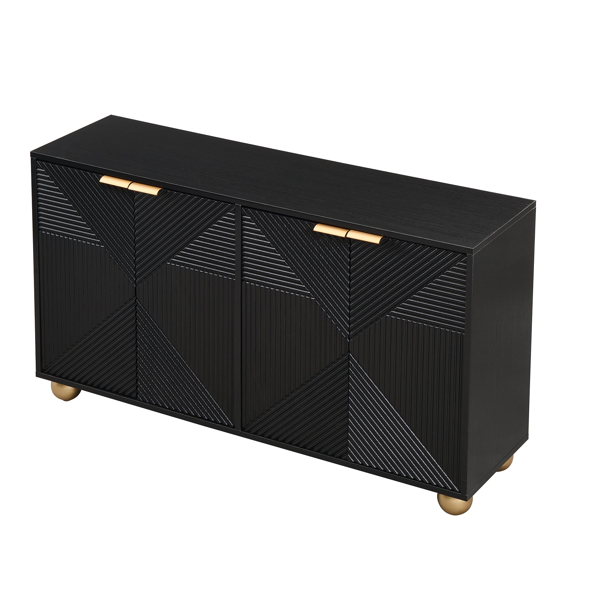 Logidon Dressoir 120 cm Zwart met Vier Deuren en Gouden Handgrepen