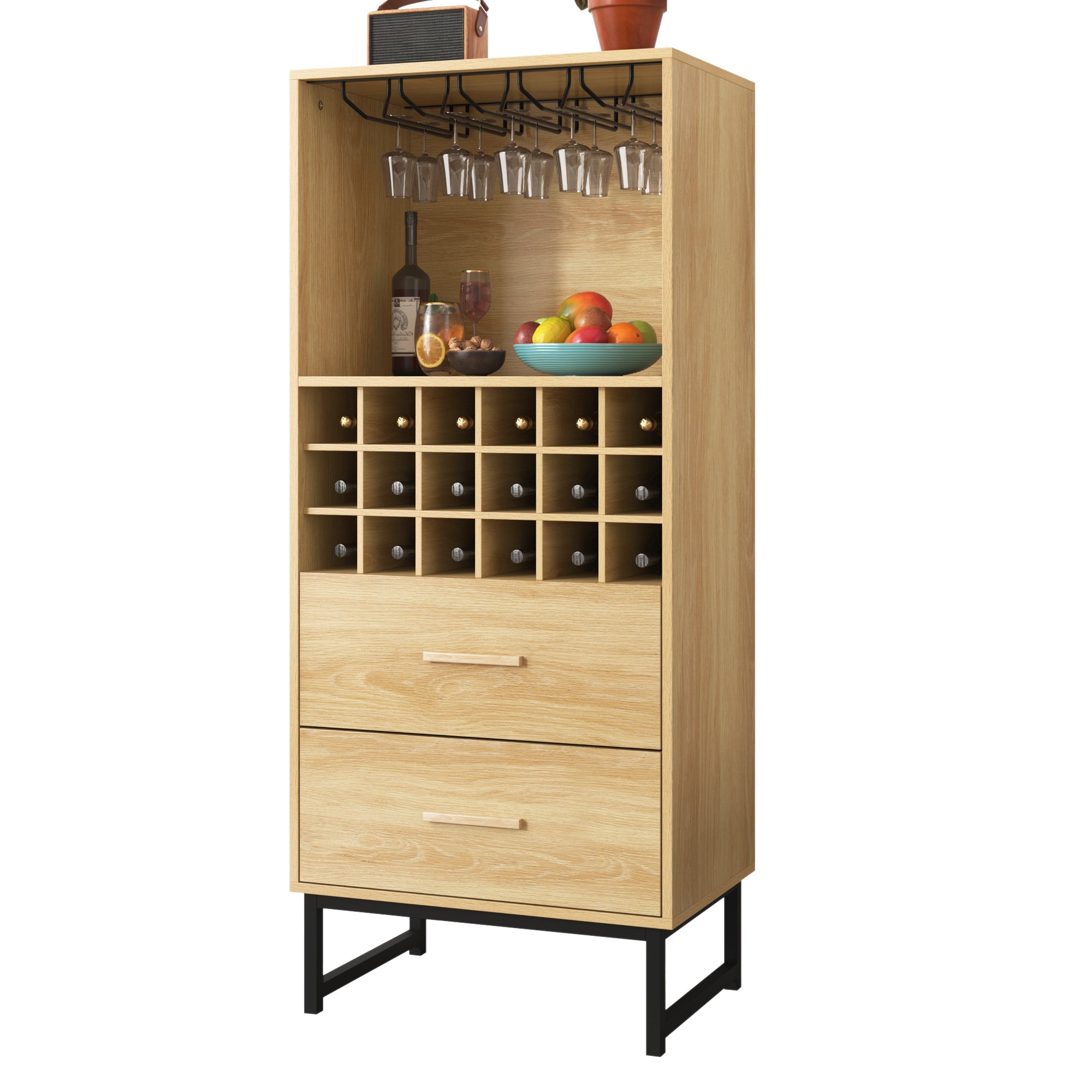 Logidon wijnkast dressoir houtlook 60x39,5x141 cm 18 vakken