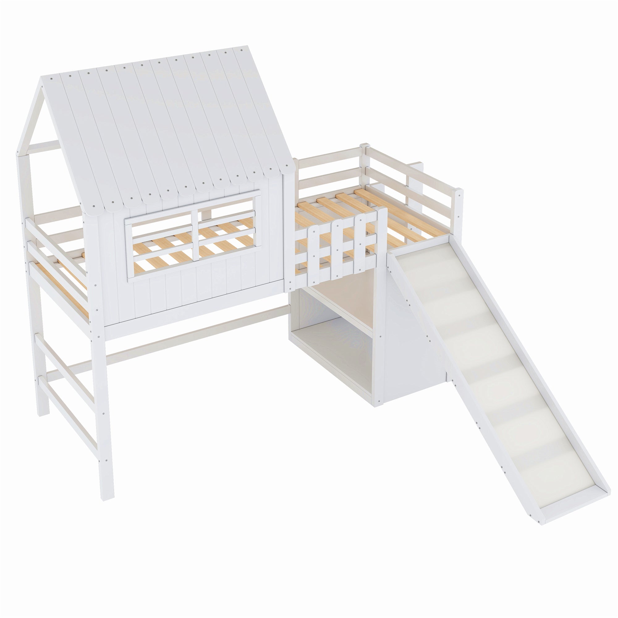 Logidon kinderbed 90x200 wit hoogslaper met ladderglijbaan