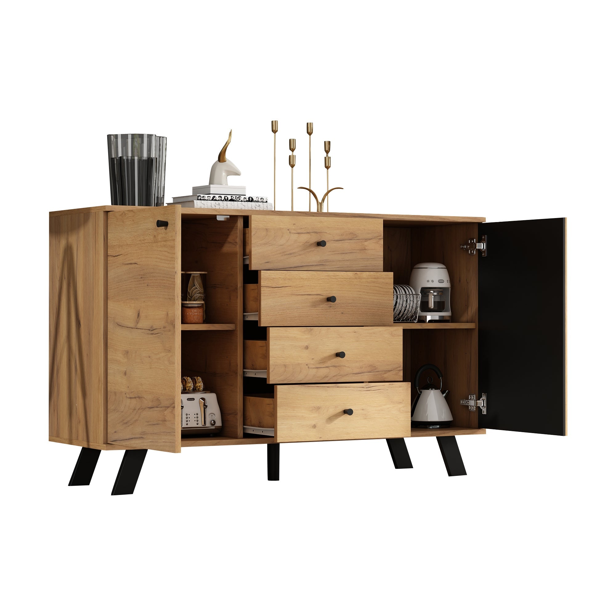 Logidon sideboard 120x38x75cm 4 drawers 2 doors hollow design