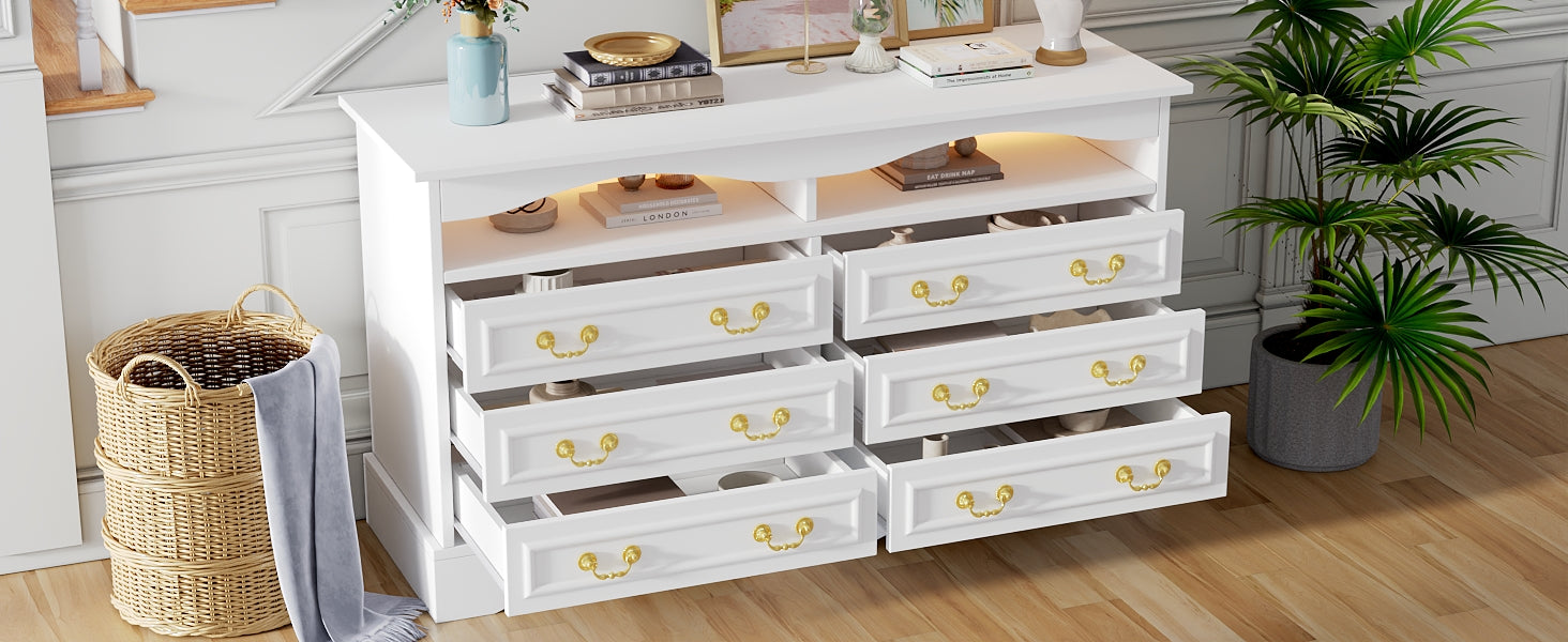 Logidon Dressoir 120x40x70 met LED-licht en halfopen opbergruimte Wit