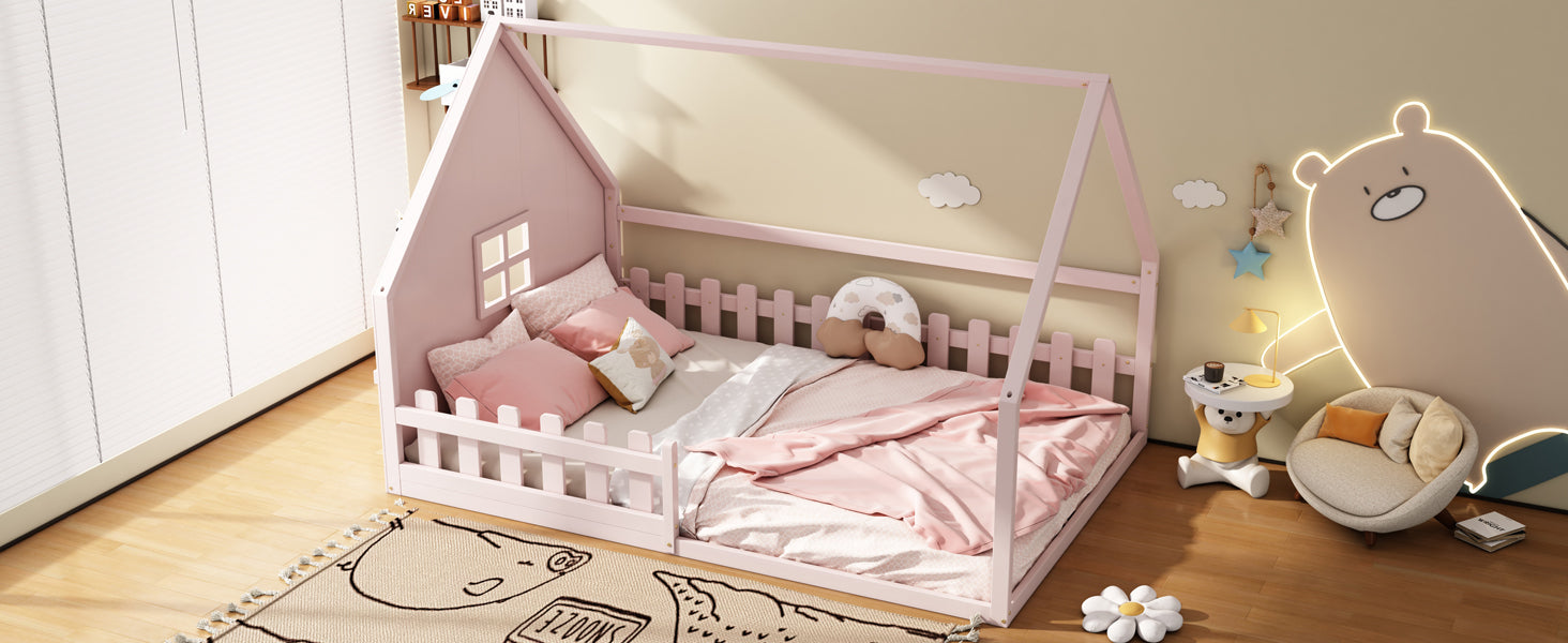 Logidon vlakbed 140x200 cm roze kinderbed met railing