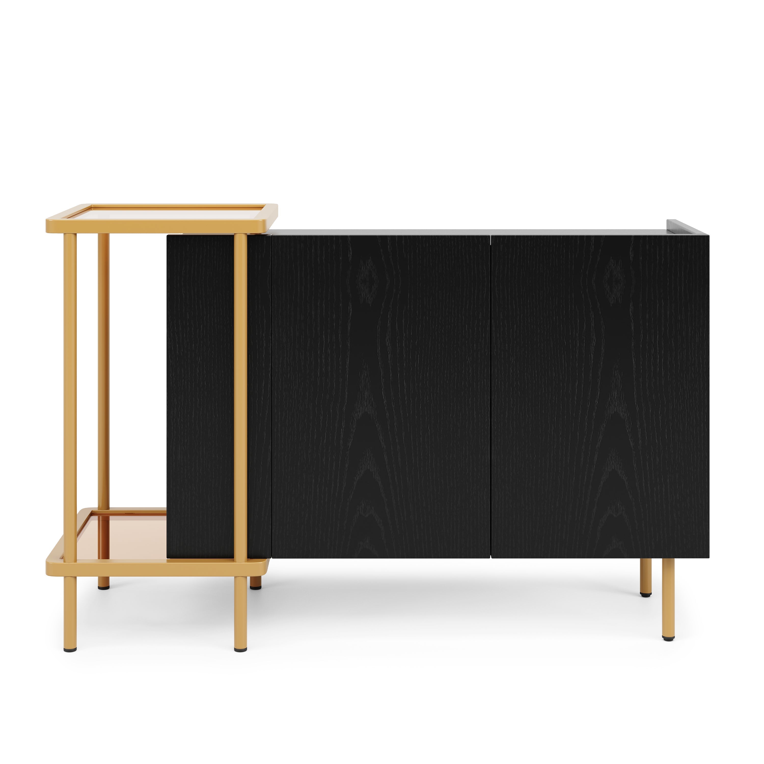 Logidon Dressoir Zwart Glazen Blad En Metalen Poten 120x40x77.5