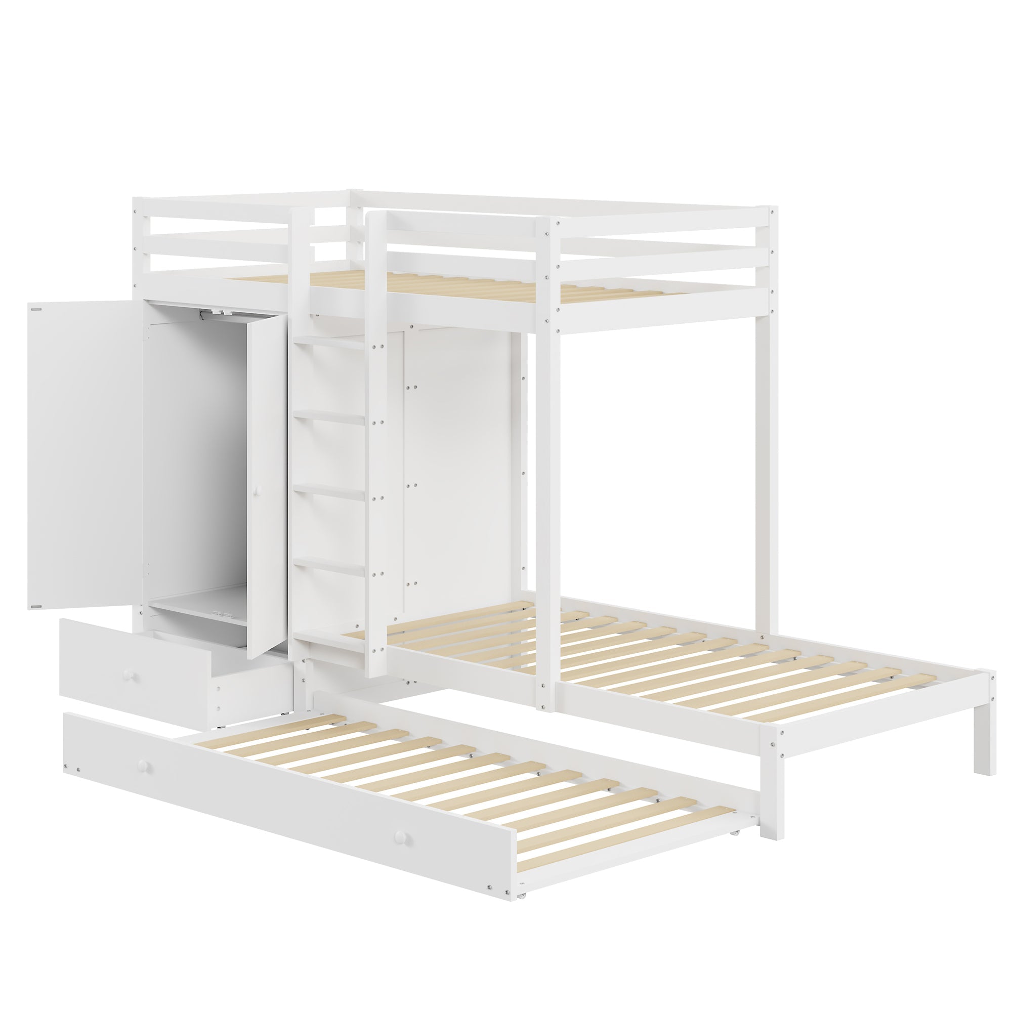 Logidon stapelbed massief hout 90x200 wit uitschuifbedkast