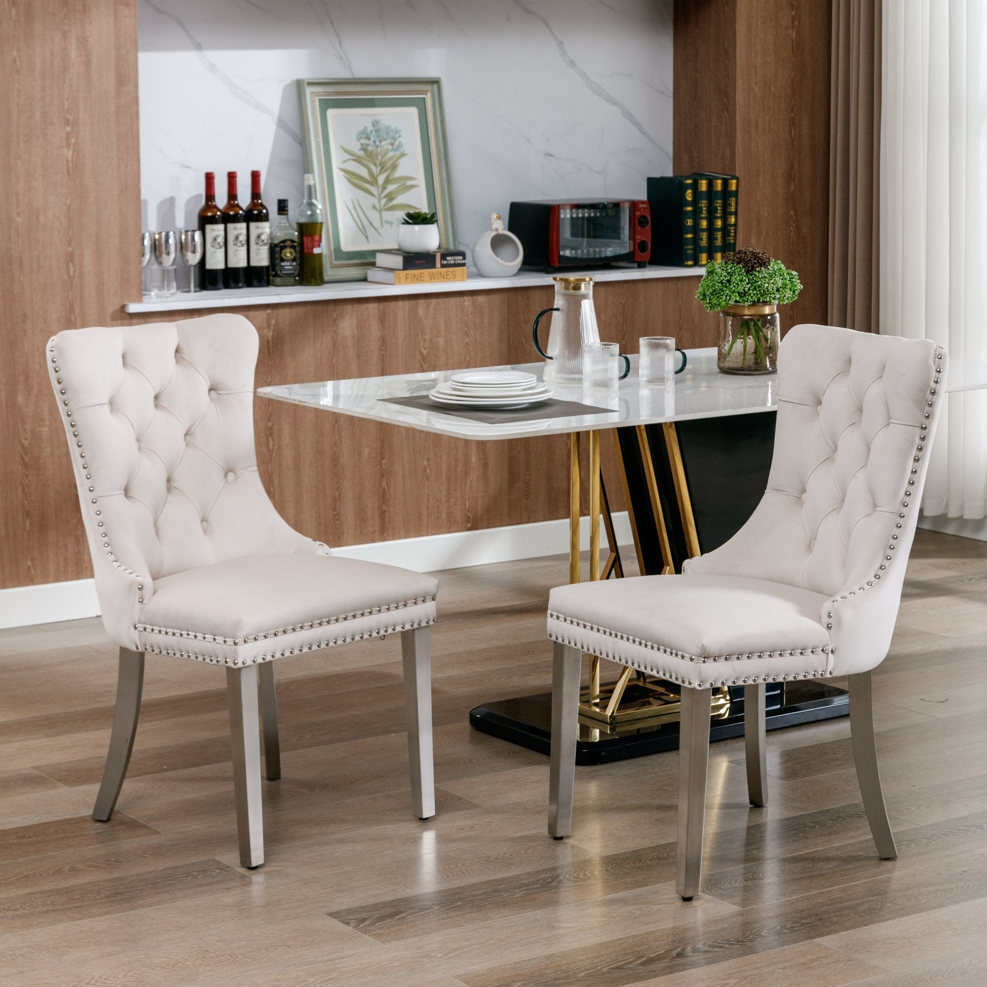 Logidon Nikki Collection beige fluwelen eetkamerstoelenset 2 met chromen poten