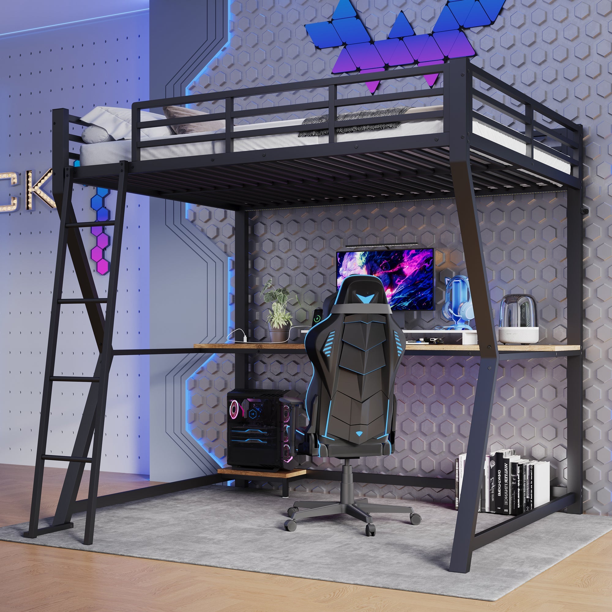 Logidon loft bed 140x200 cm with LED lighting and desk