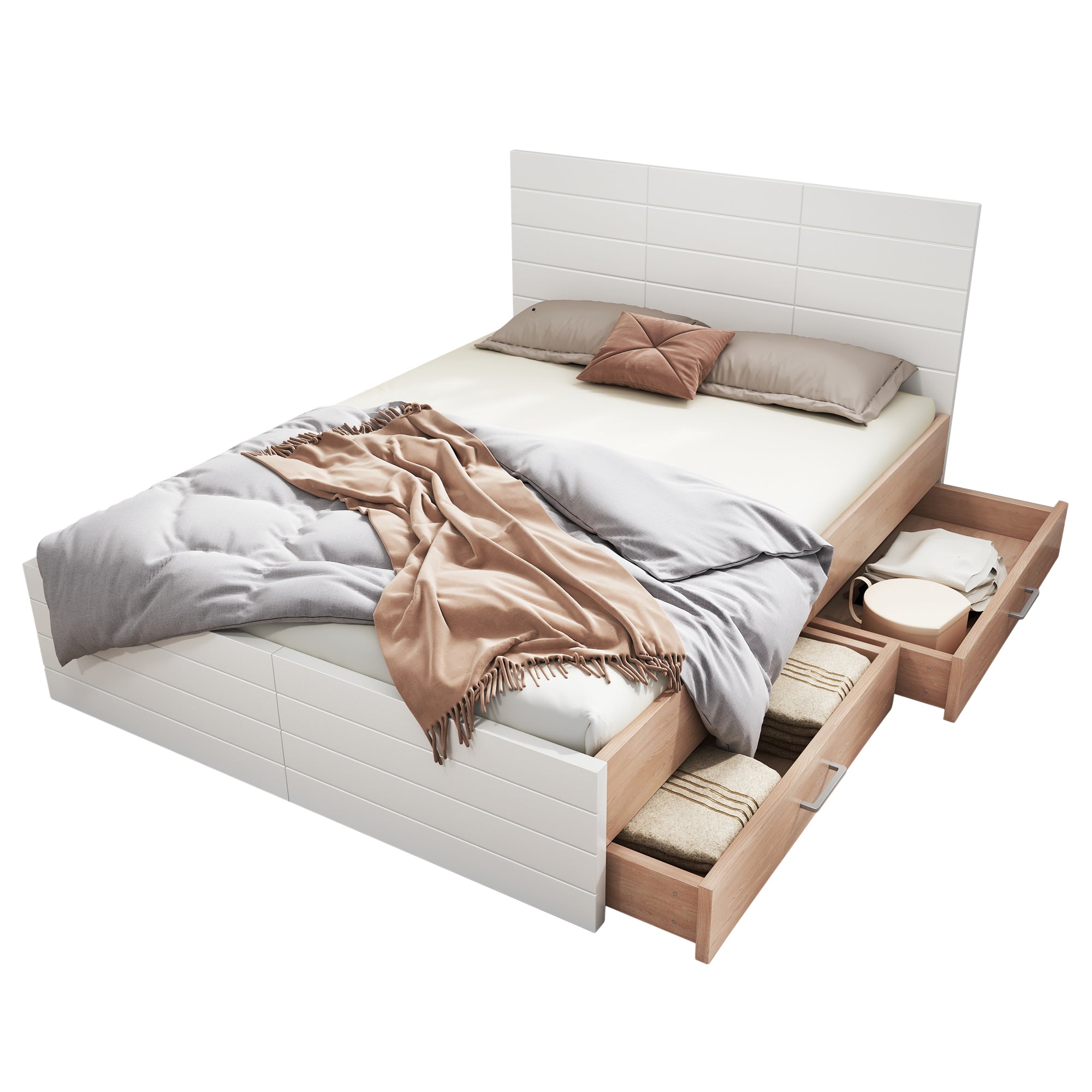 Logidon tweepersoonsbed 160x200 cm wit eiken met lattenbodem en 2 lades
