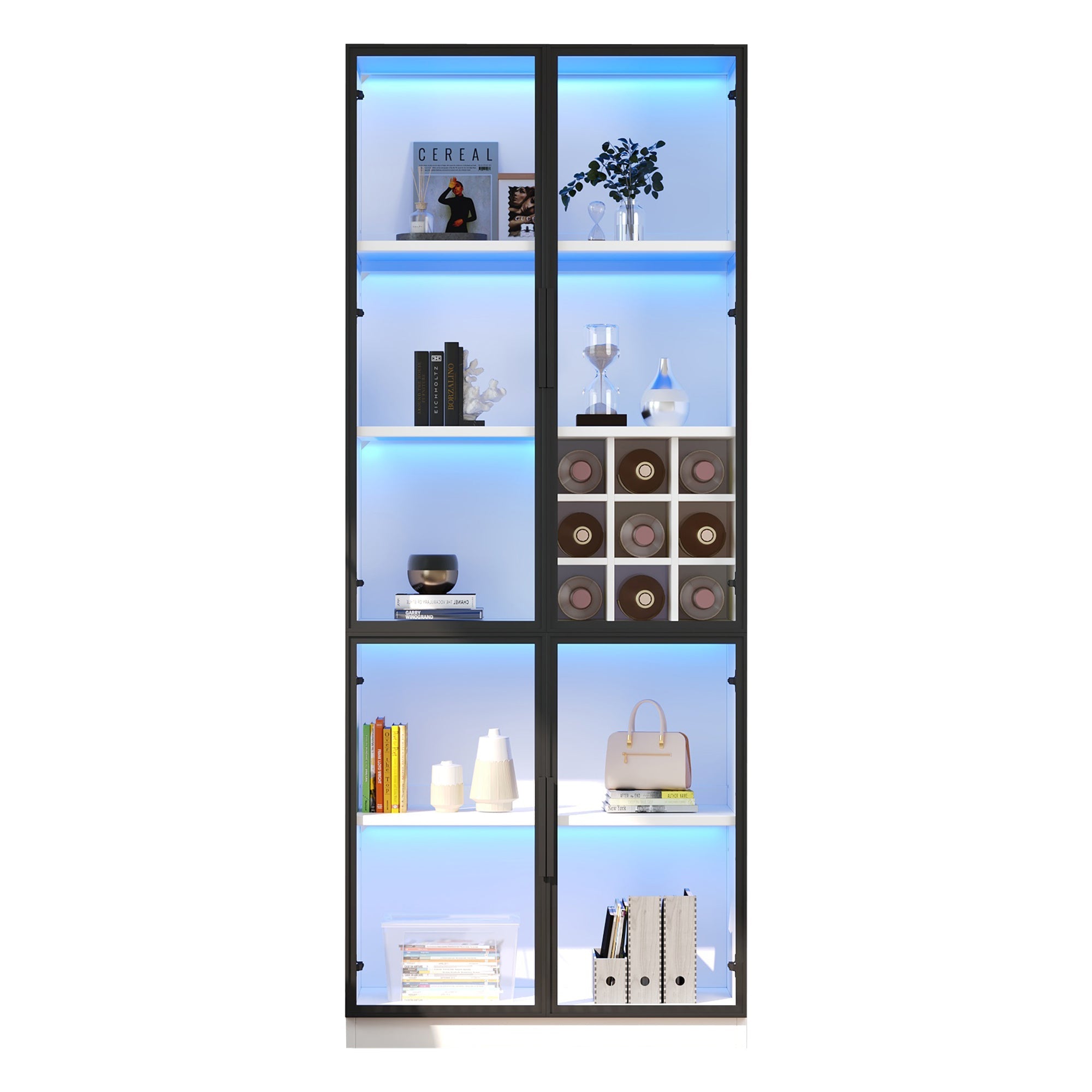 Logidon showcase 80x35x200 white glass doors LED lighting wine rack