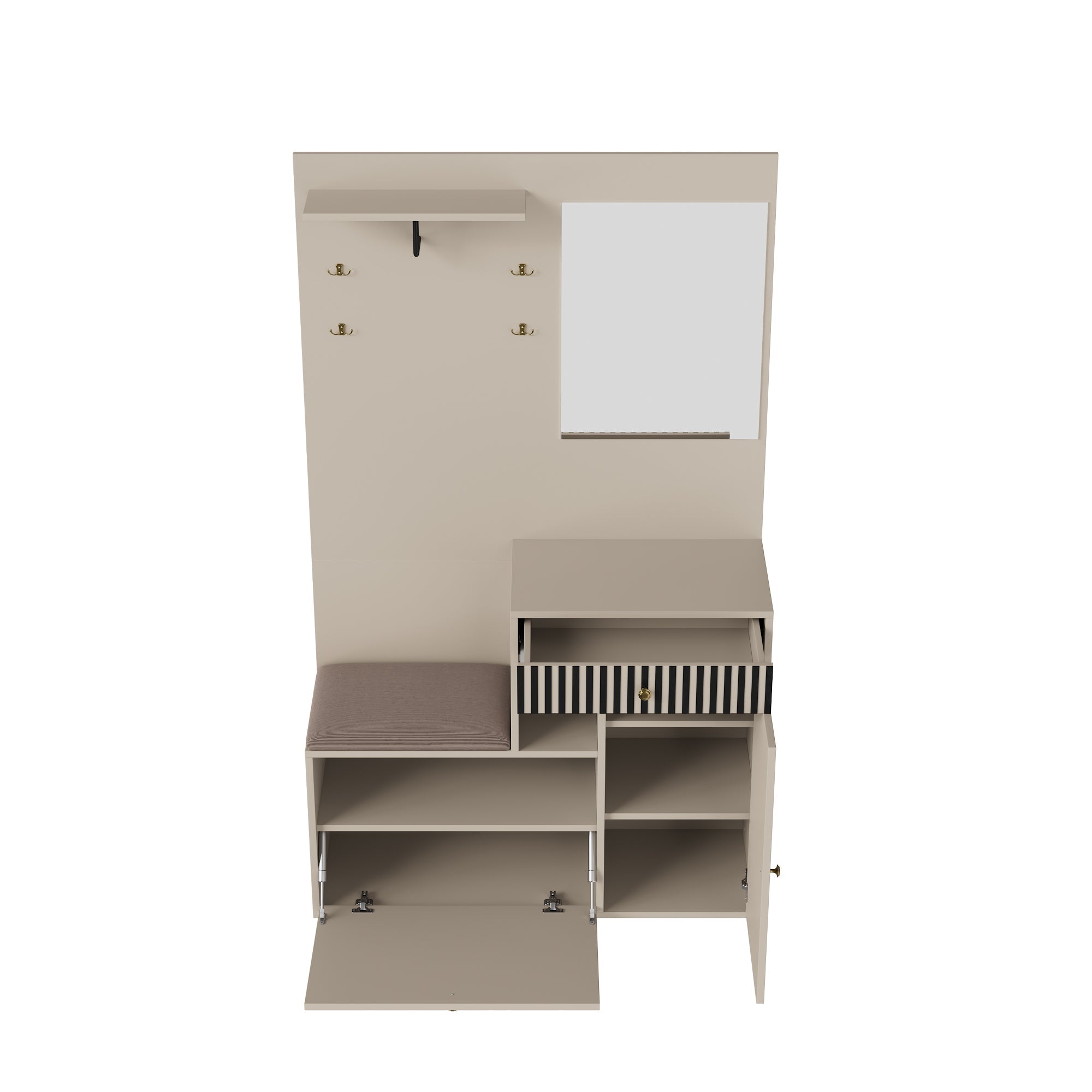 Logidon kledingkastset beige met spiegel en zitkussen 110x185x37 cm