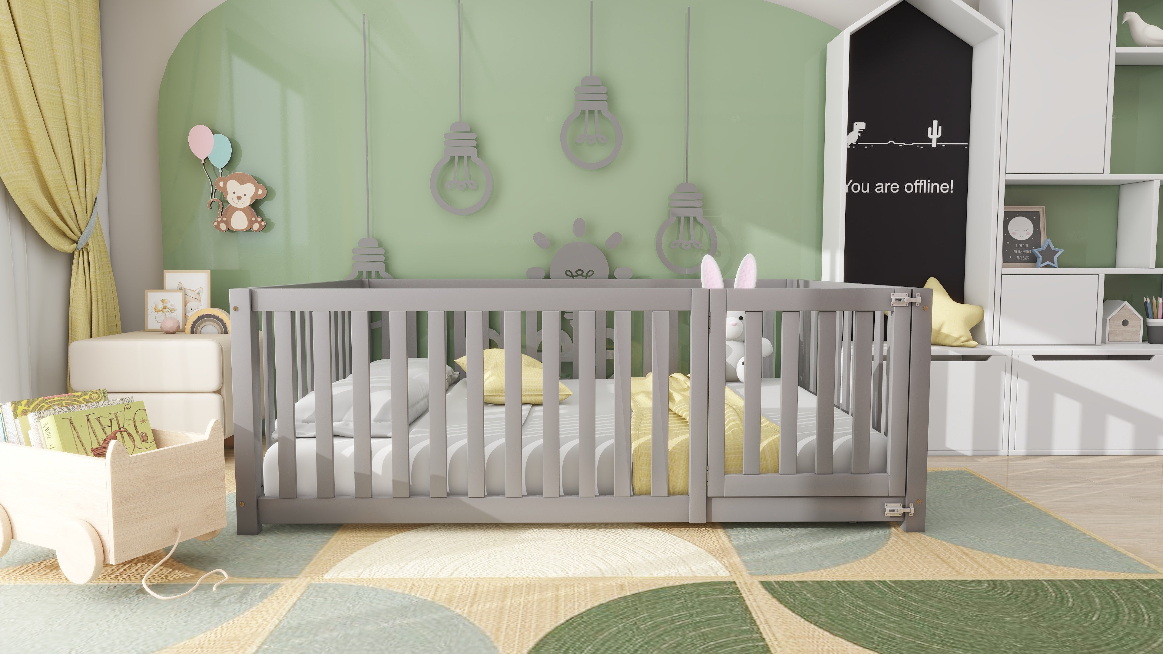 Logidon Kinderbed 140 x 200 Grijs met Deur en Hekhout
