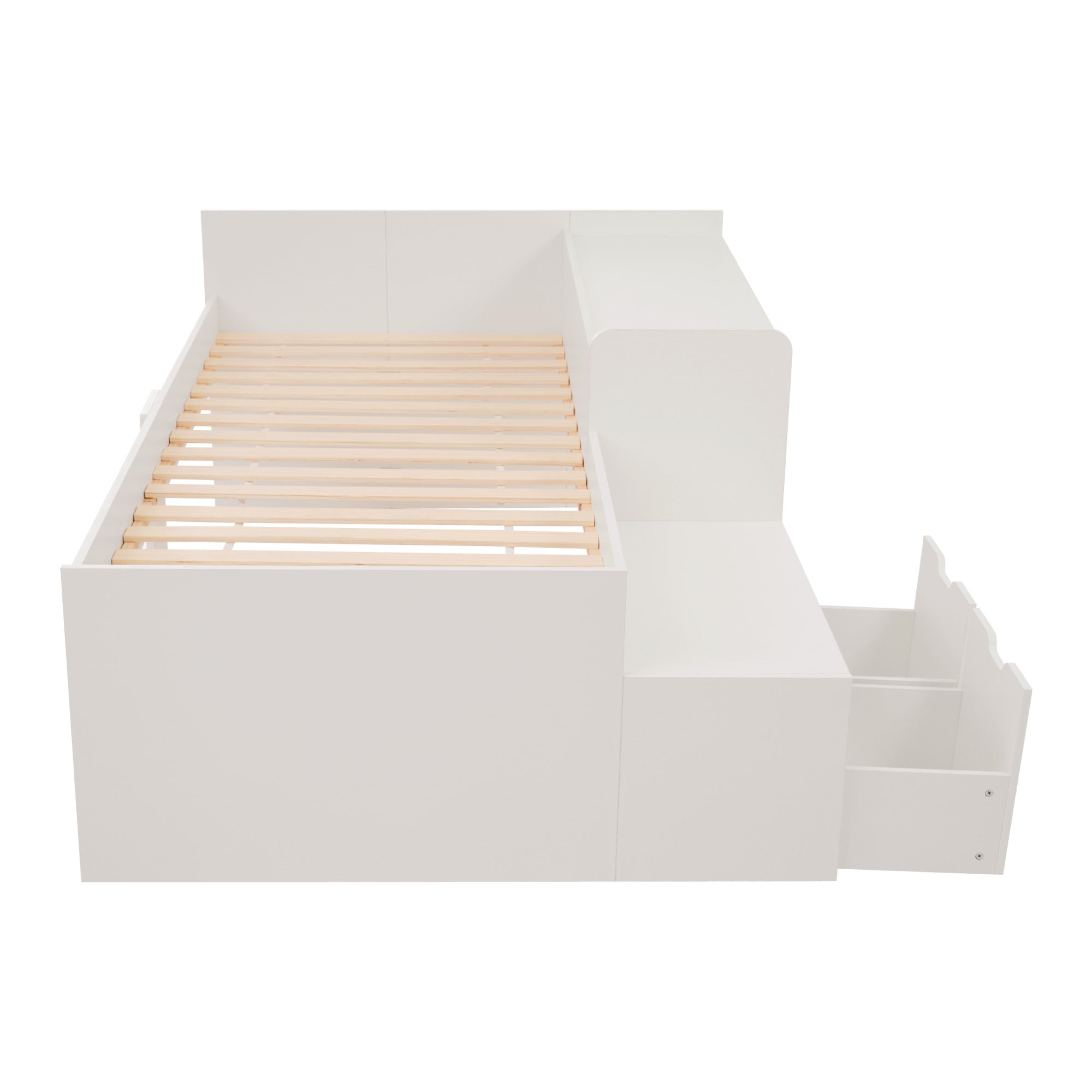 Logidon kinderbed 90x200 massief hout wit met bureau en opbergruimte