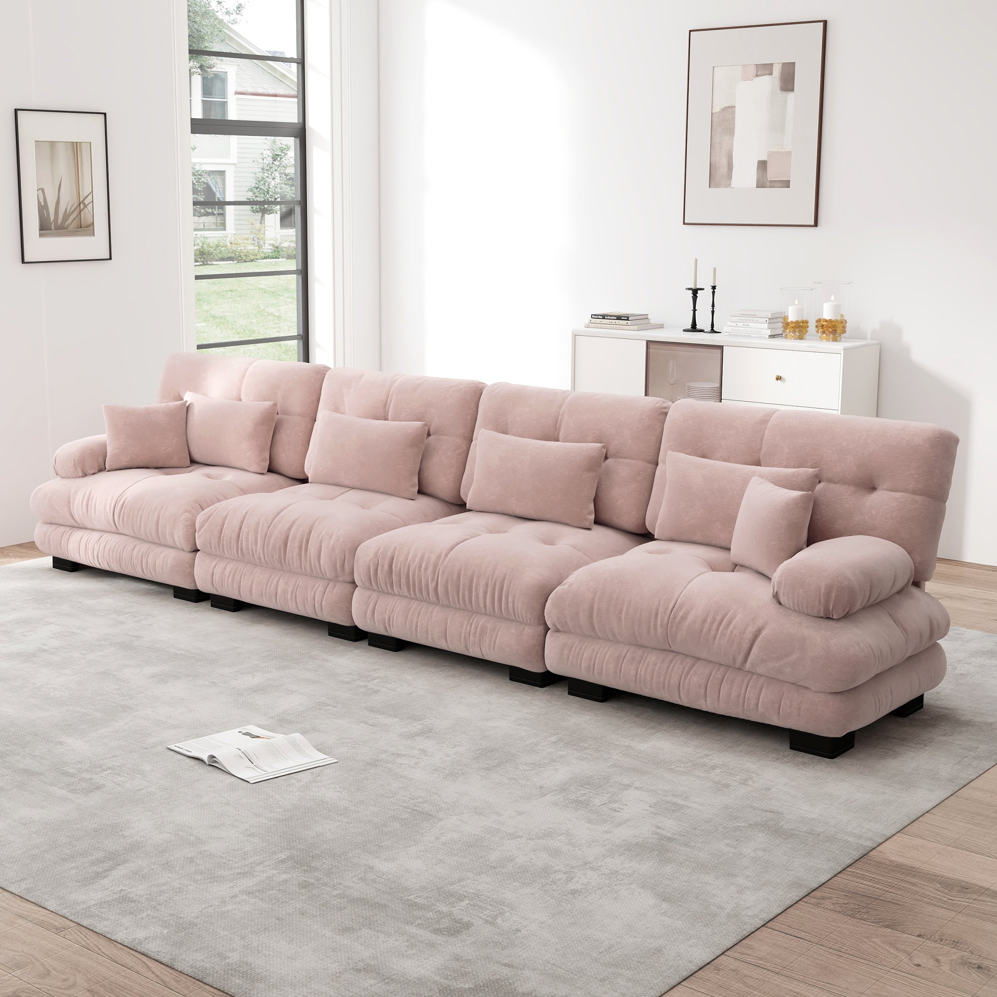 Logidon 4-zits modulaire hoekbank slaapbank roze chenille