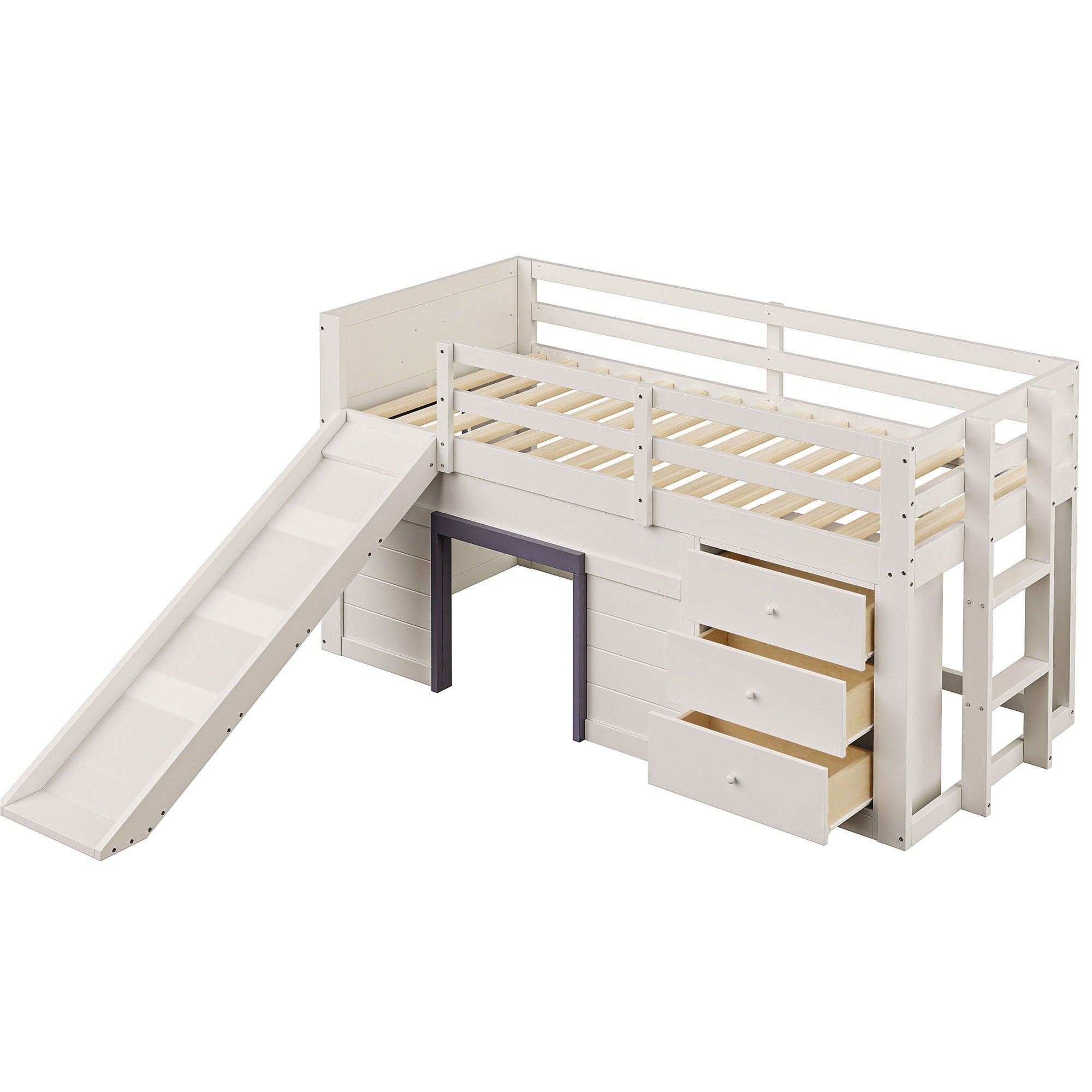 Logidon crème hoogslaper 90x200 met glijbaan, 3 lades, 2 deuren