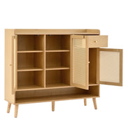 Logidon schoenenkast naturel rotan 120x35x106 met 3 deuren 1 lade