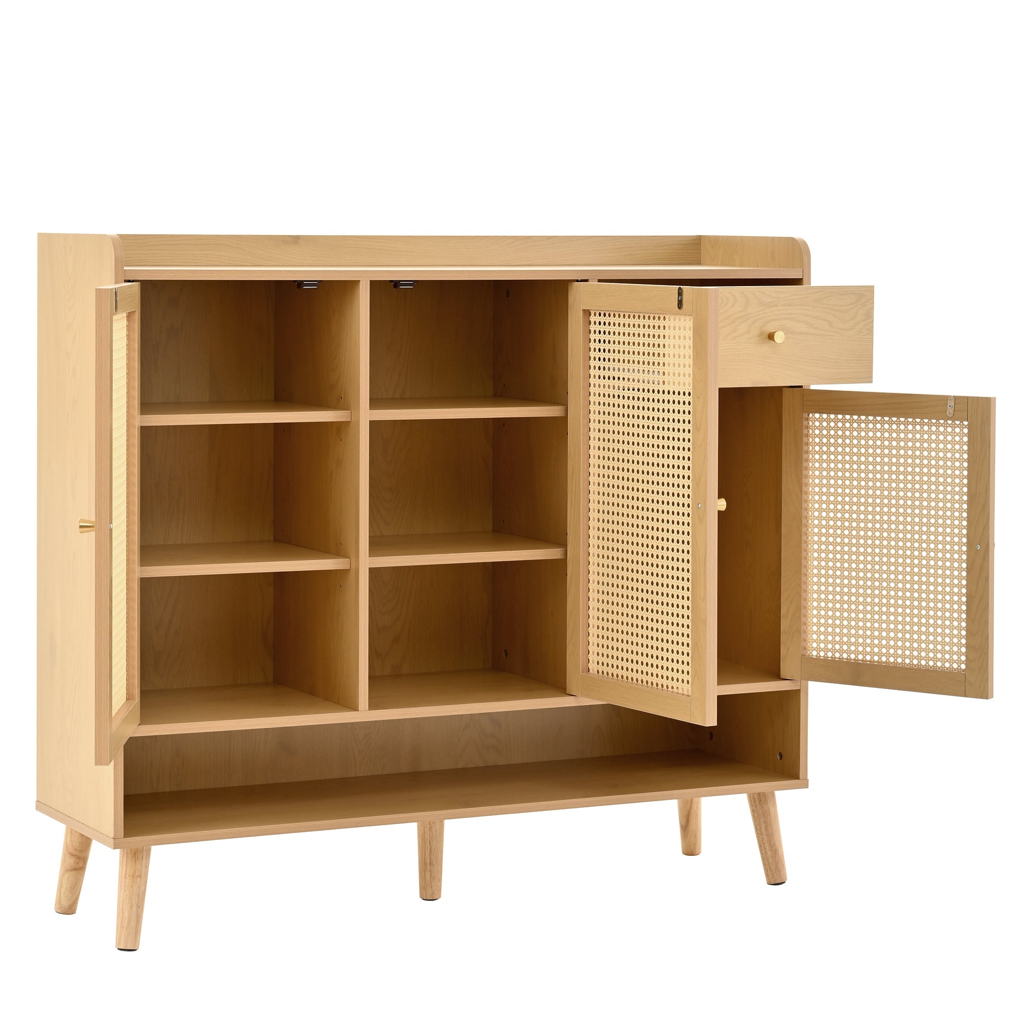 Logidon schoenenkast naturel rotan 120x35x106 met 3 deuren 1 lade