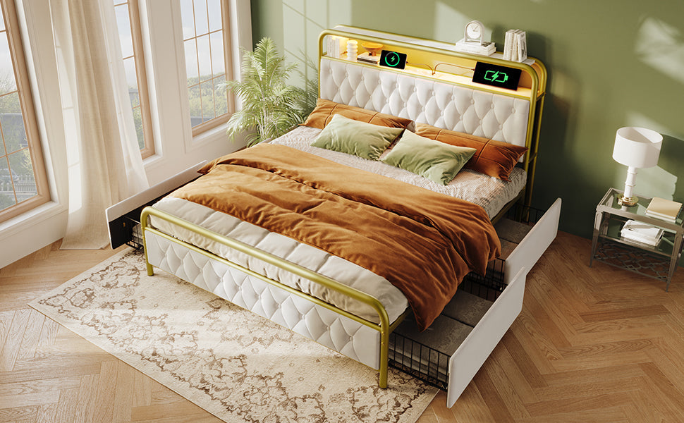Logidon fluwelen gestoffeerd bed 160x200 wit USB Type C LED app oplaadfunctie