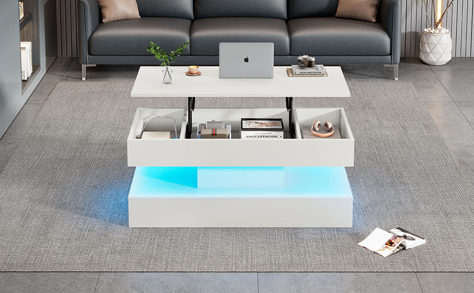 Logidon salontafel LED-verlichting en opbergruimte wit 100x50 cm